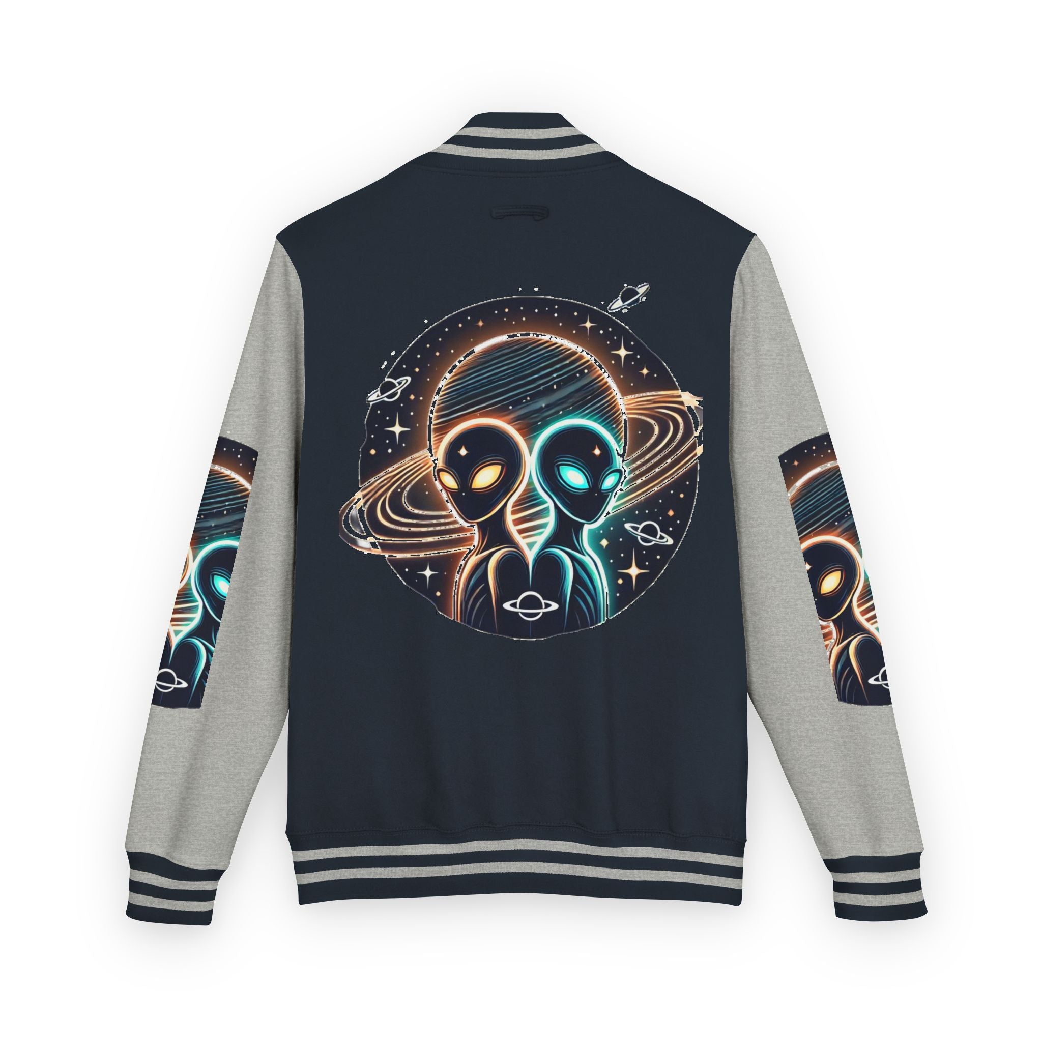 Cosmic Alien Letterman Jacket | Vintage Style Outerwear, Trendy Unisex Jacket, Space Theme Apparel, Perfect for Cosplay or Gift