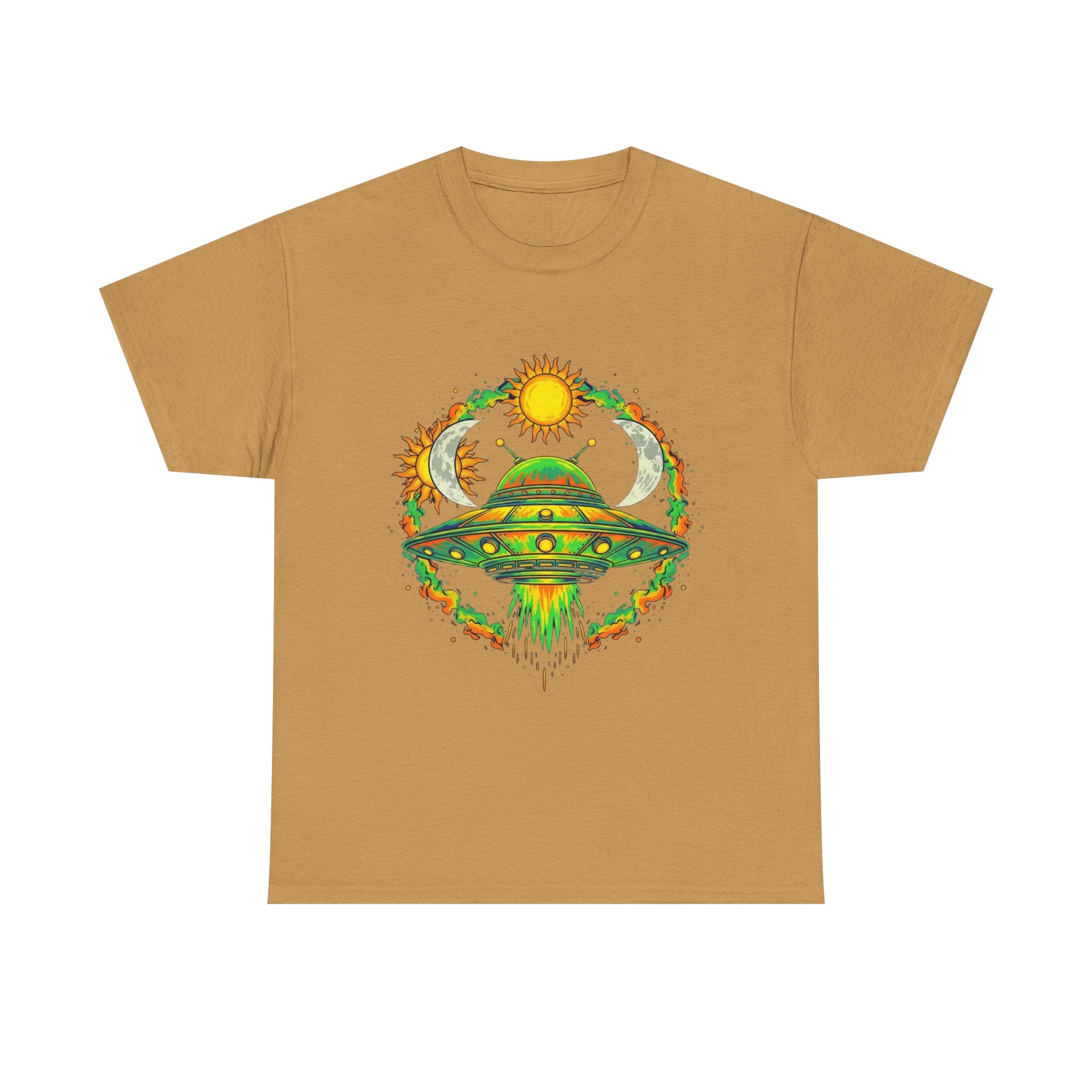 Cosmic Vibes Unisex Heavy Cotton Tee | UFO Graphic T-Shirt, Space Lover Gift, Festival Wear, Summer Style, Unique Tee