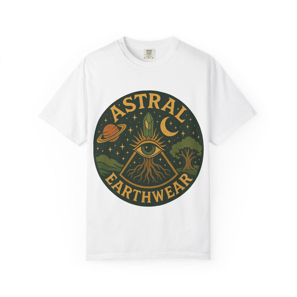 Astral Earthwear Unisex T-Shirt, Boho Graphic Tee, Celestial Design Shirt, Gift for Nature Lovers, Casual Earthy Style