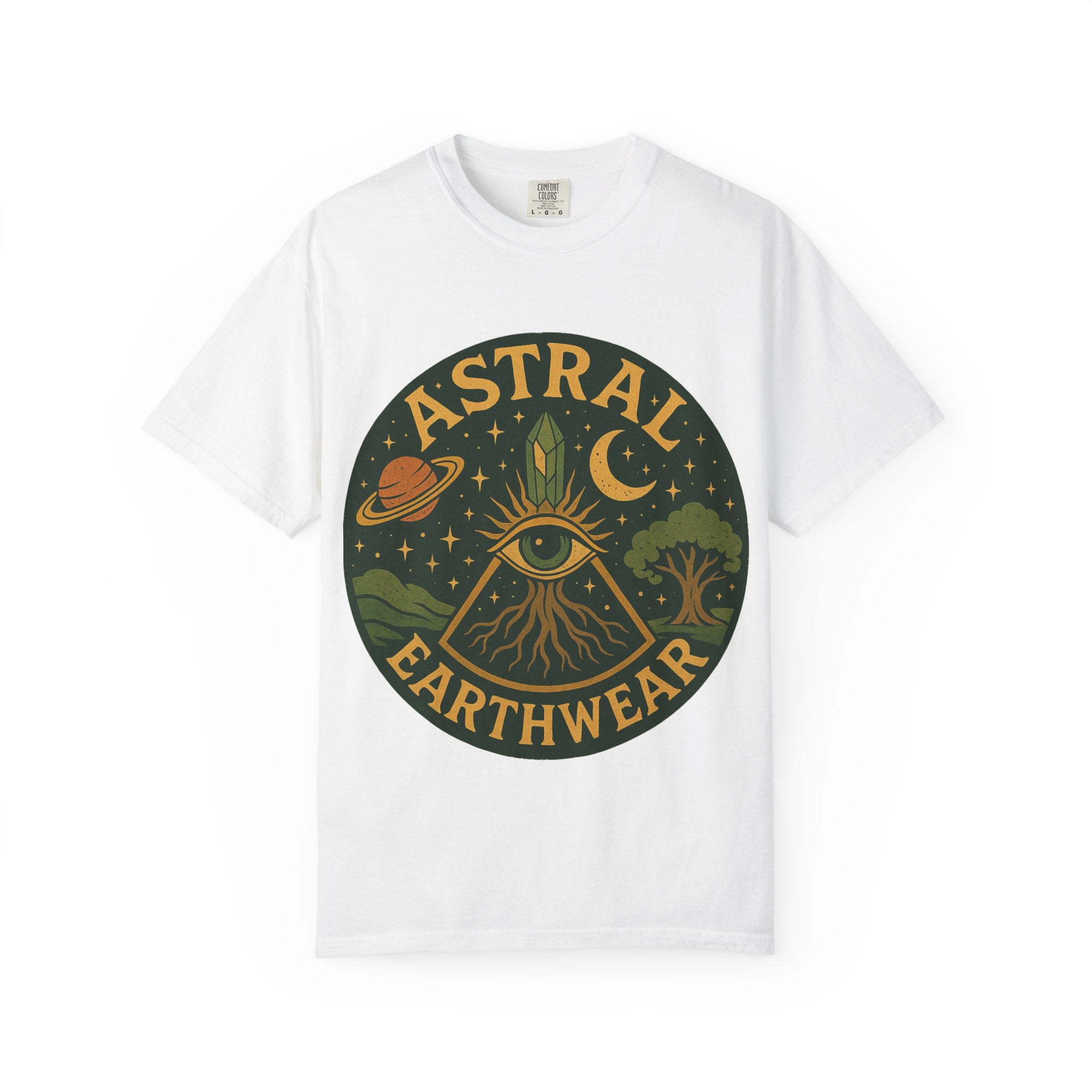 Astral Earthwear Unisex T-Shirt, Boho Graphic Tee, Celestial Design Shirt, Gift for Nature Lovers, Casual Earthy Style