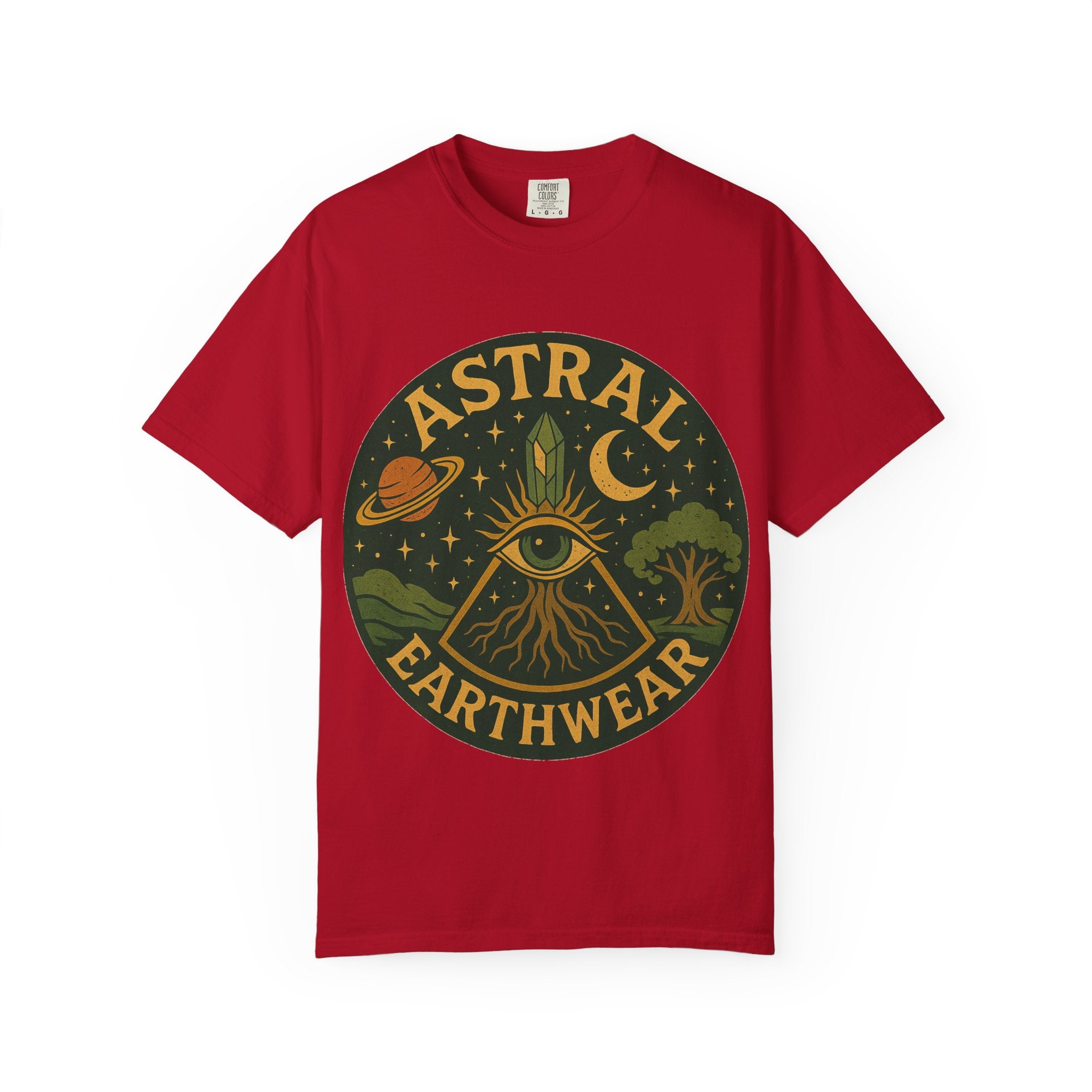 Astral Earthwear Unisex T-Shirt, Boho Graphic Tee, Celestial Design Shirt, Gift for Nature Lovers, Casual Earthy Style