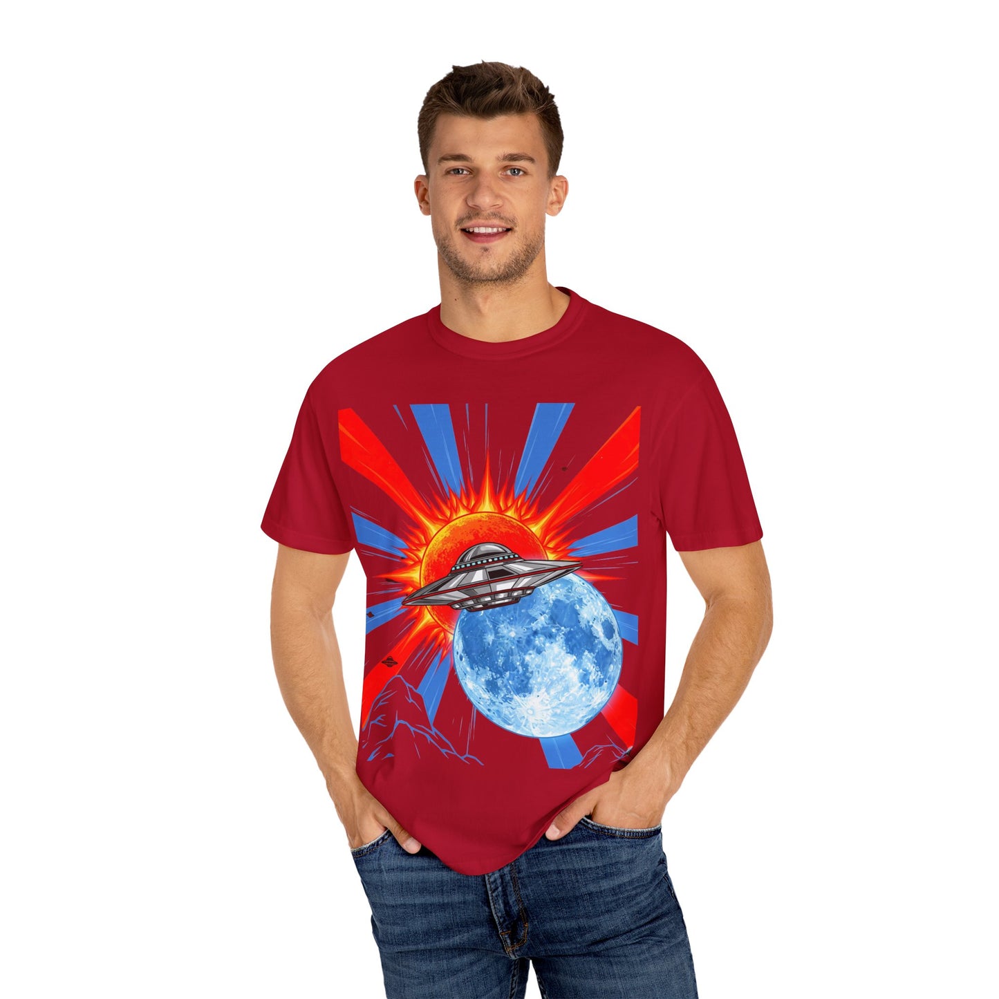 Retro Space Graphic T-shirt - Unisex Cartoon UFO Tee, Gift for Sci-fi Lovers, Casual Wear, Vintage Style, Summer Outfit