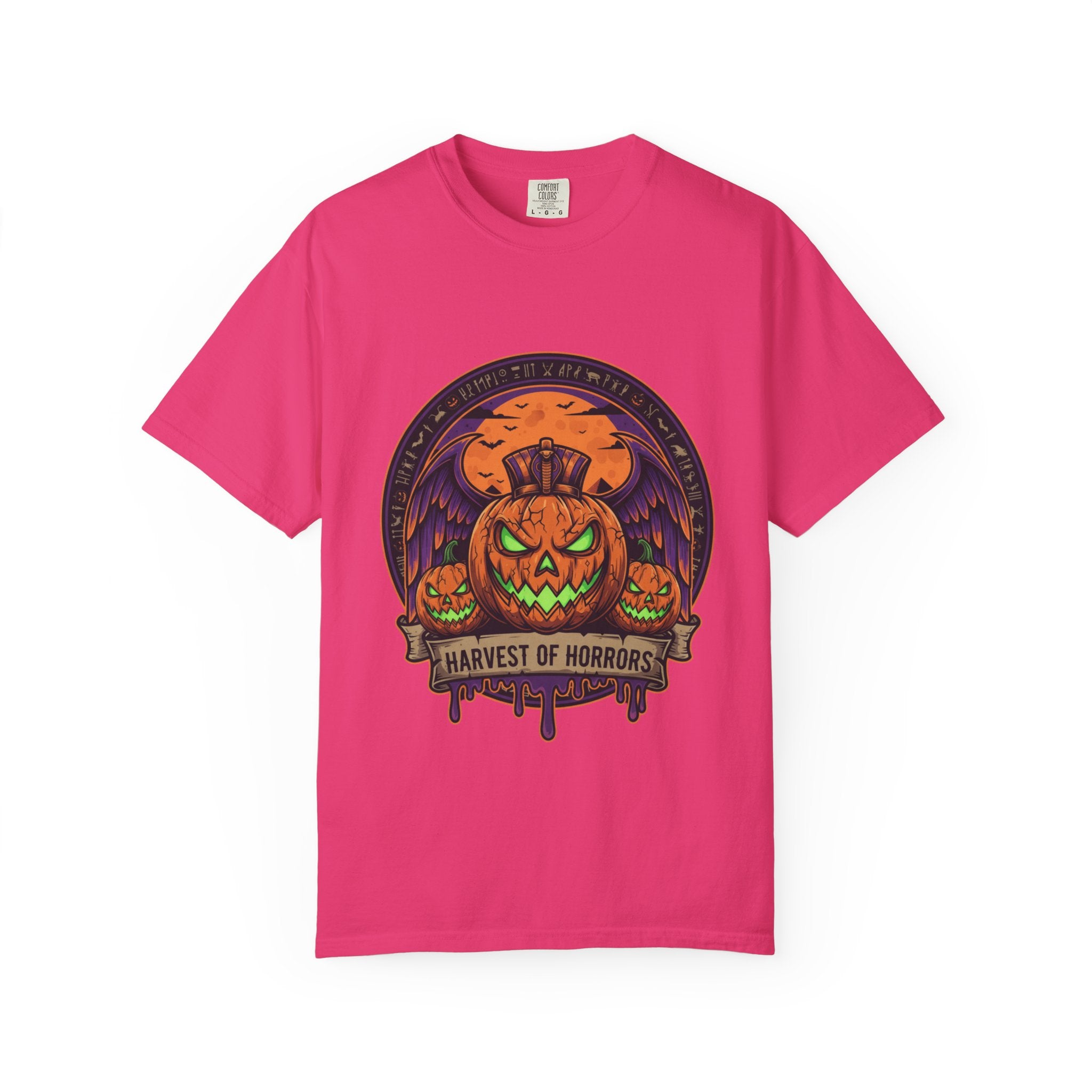 Harvest of Horrors Unisex T-shirt | Halloween Apparel, Spooky Graphic Tee, Fall Fashion, Pumpkin Shirt, October Outfit