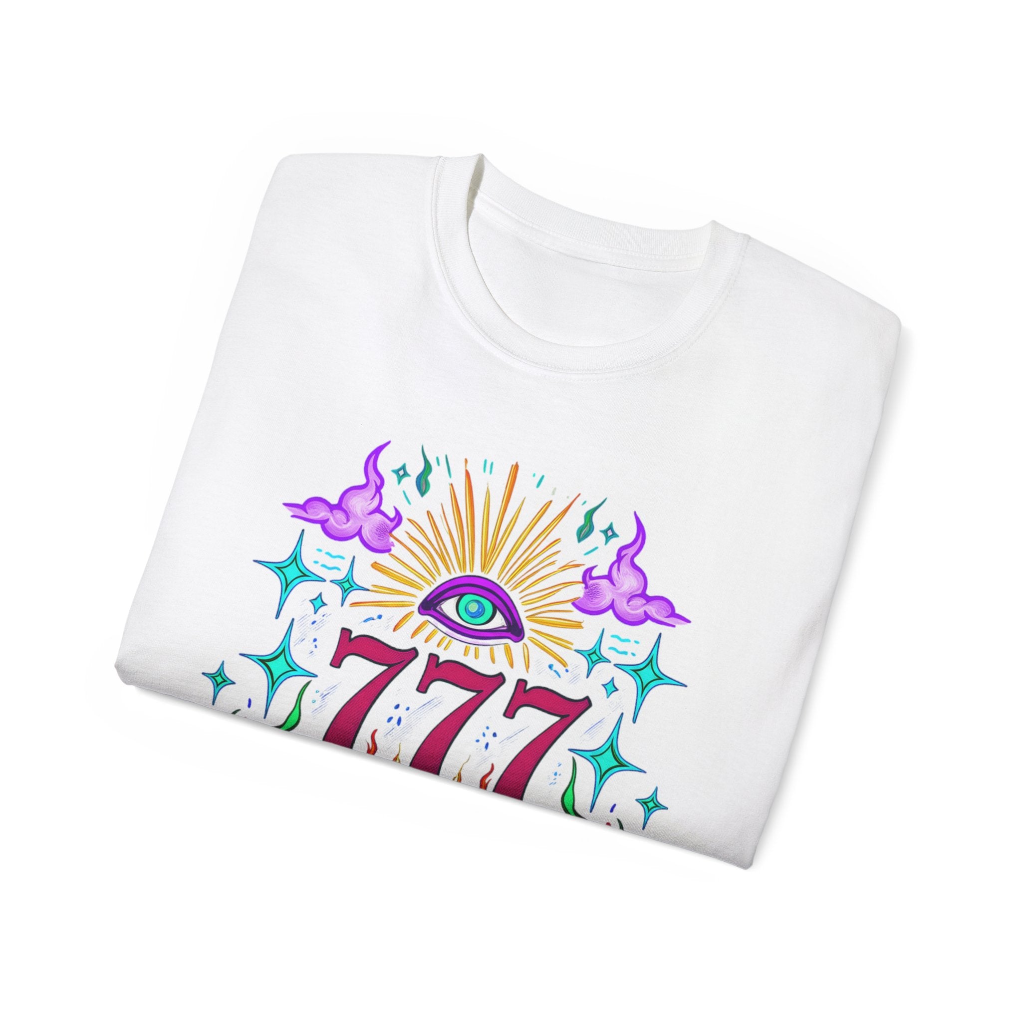 Mystical 777 Graphic Tee - Unisex Retro Spiritual Shirt, Gift for Tarot Lovers, Festival Wear, Casual Boho Top, Unique Art Tee