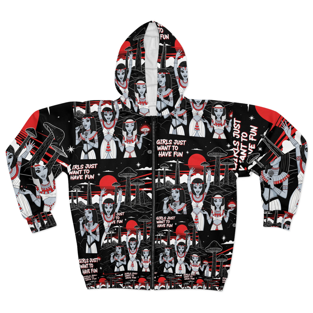 Unisex AOP Zip Hoodie - Fun Vibes Halloween Outerwear, Cozy Layer, Unique Gift for Friends, Goth Style Apparels, Festival Wear