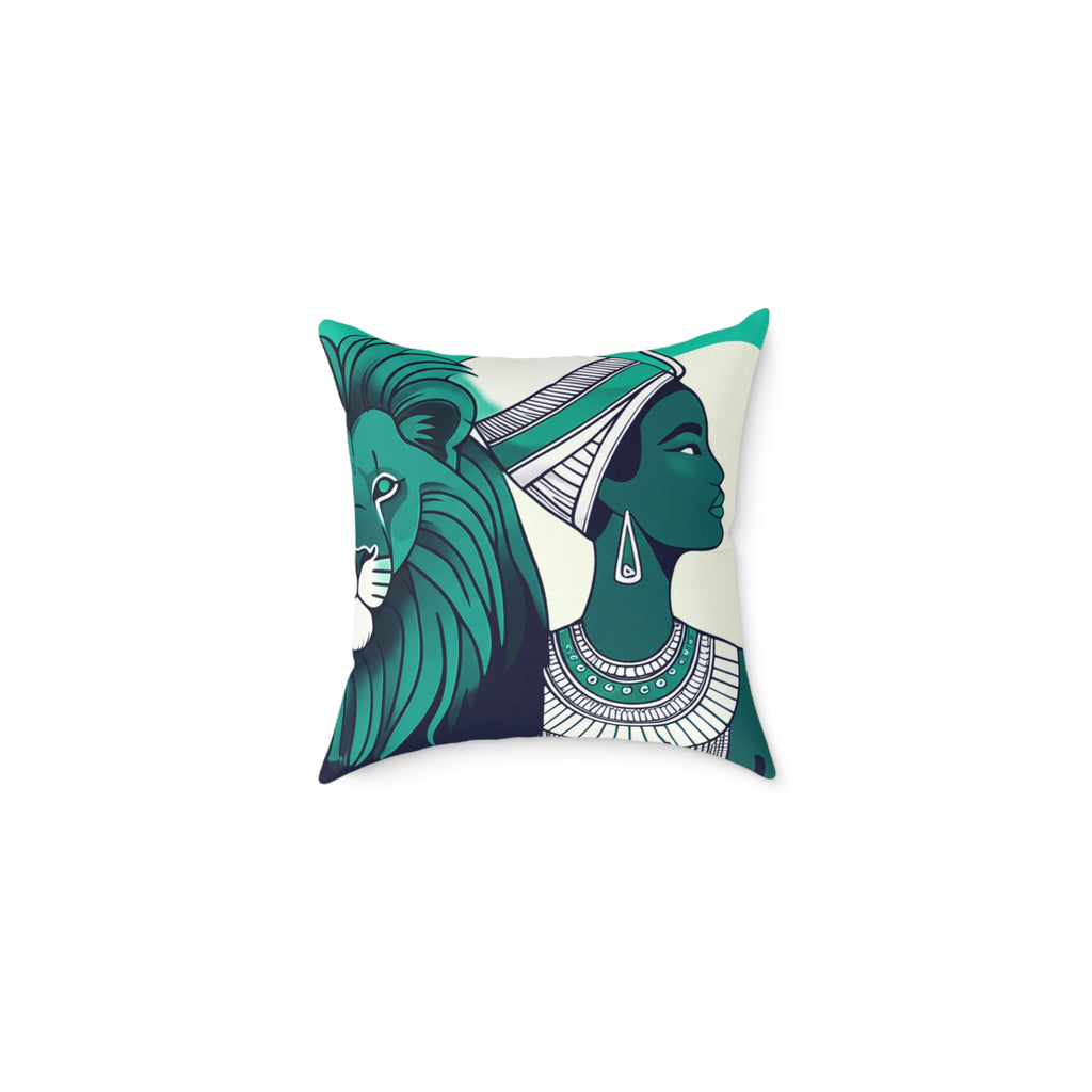 Cultural Art Decorative Pillow, Ethnic Home Decor, Lion and Woman Accent Cushion, Sofa Throw Pillow, Unique Gift Idea