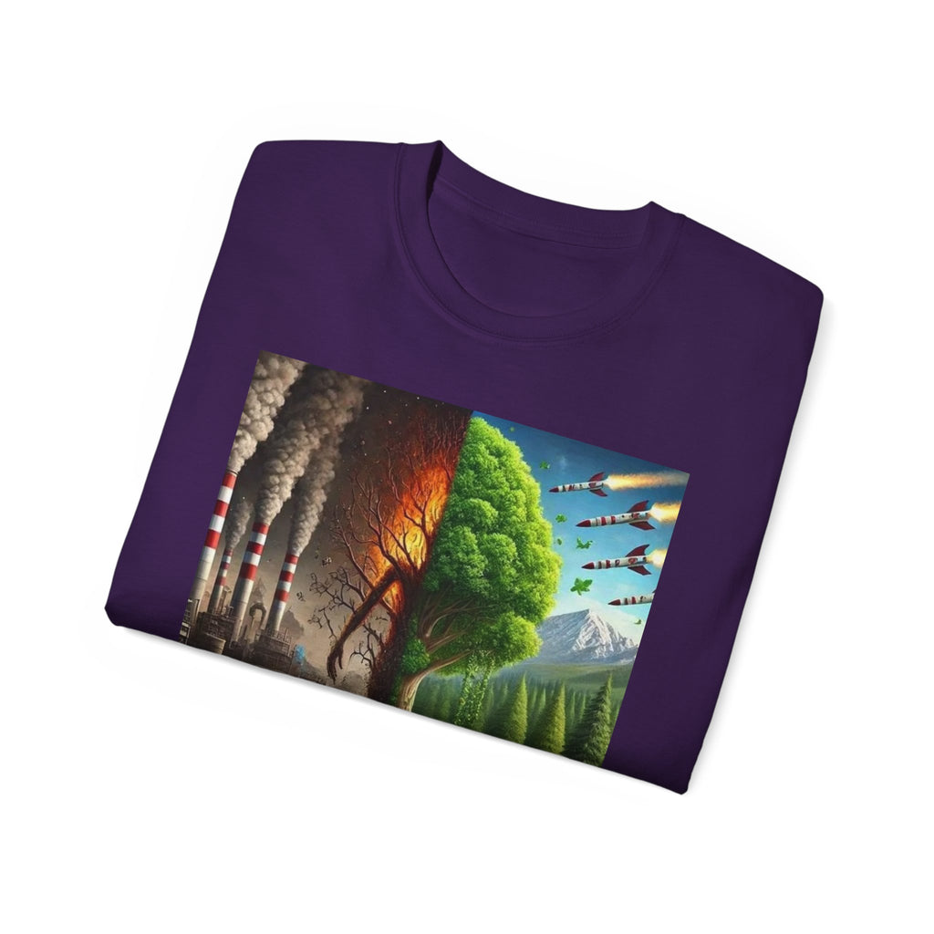 Eco-Conscious Graphic Tee - Nature vs. Pollution Art, Unisex T-Shirt for Environmental Awareness, Eco-Friendly Gift, Earth Day Apparel,