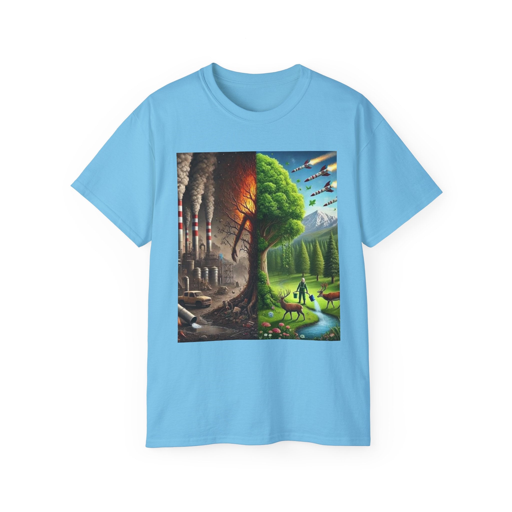 Eco-Conscious Graphic Tee - Nature vs. Pollution Art, Unisex T-Shirt for Environmental Awareness, Eco-Friendly Gift, Earth Day Apparel,
