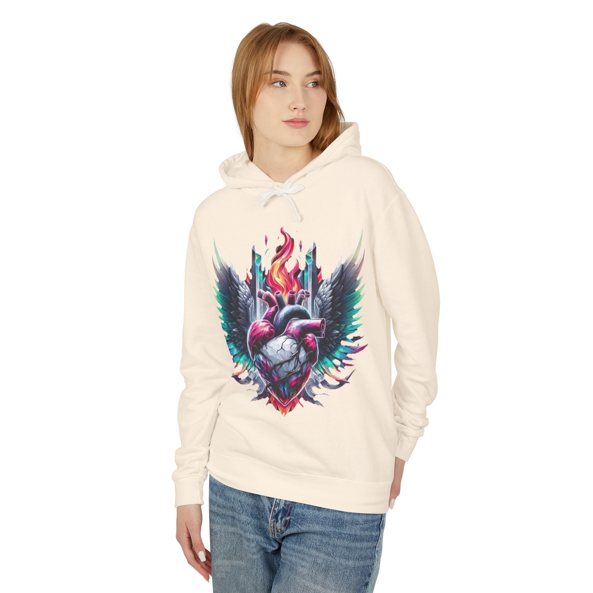 Heartfire Unisex Lightweight Hooded Sweatshirt, Artistic Hoodie, Unique Graphic Sweatshirt, Heart Design Hoodie, Comfortable Casual Wear