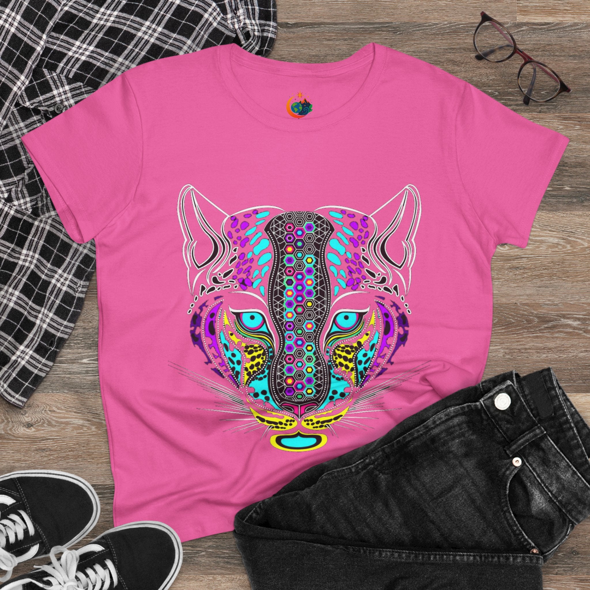 Colorful Tiger Print Women's Cotton Tee, Animal Lover Gift, Casual Wear, Boho Style, Unique Graphic Shirt