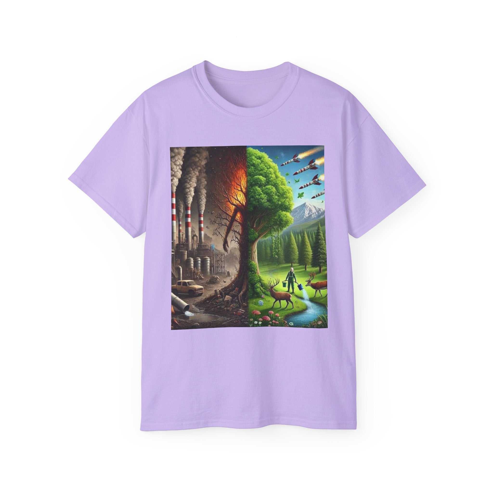 Eco-Conscious Graphic Tee - Nature vs. Pollution Art, Unisex T-Shirt for Environmental Awareness, Eco-Friendly Gift, Earth Day Apparel,