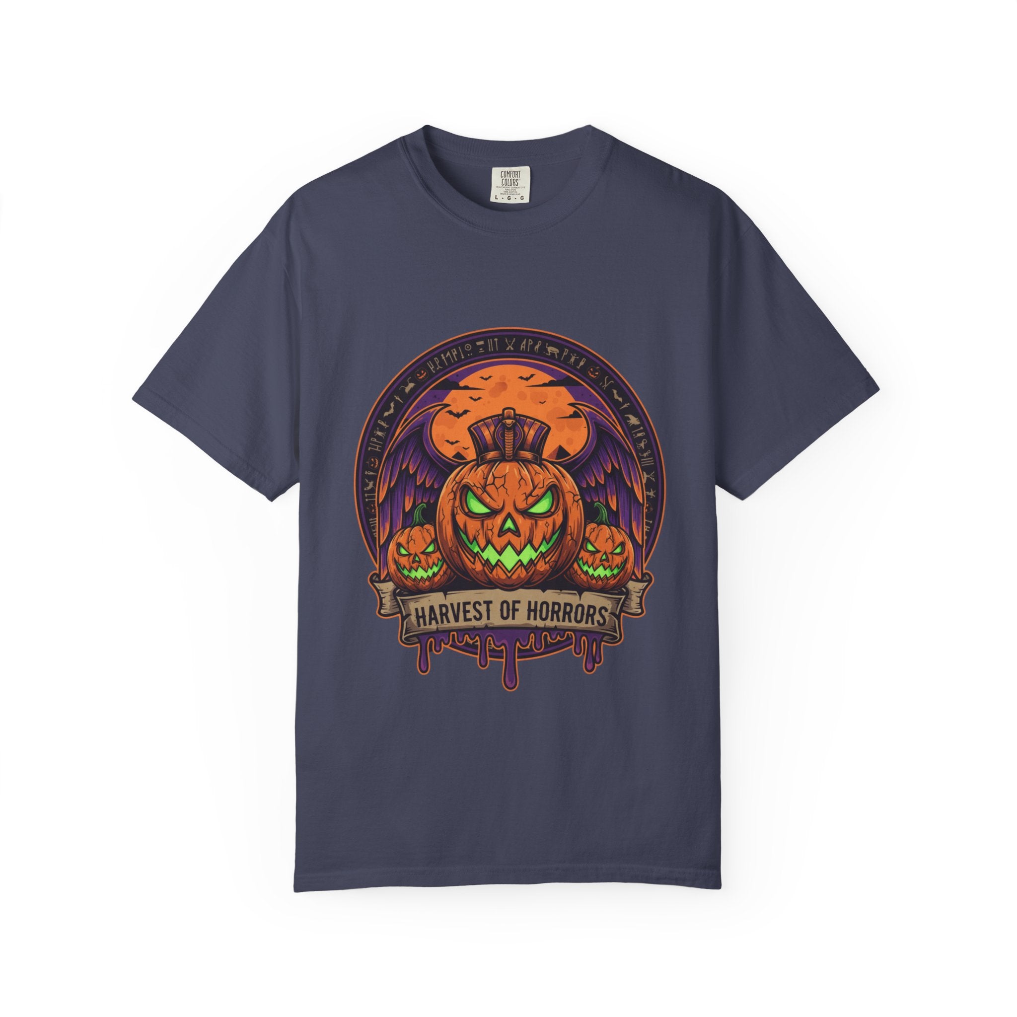 Harvest of Horrors Unisex T-shirt | Halloween Apparel, Spooky Graphic Tee, Fall Fashion, Pumpkin Shirt, October Outfit