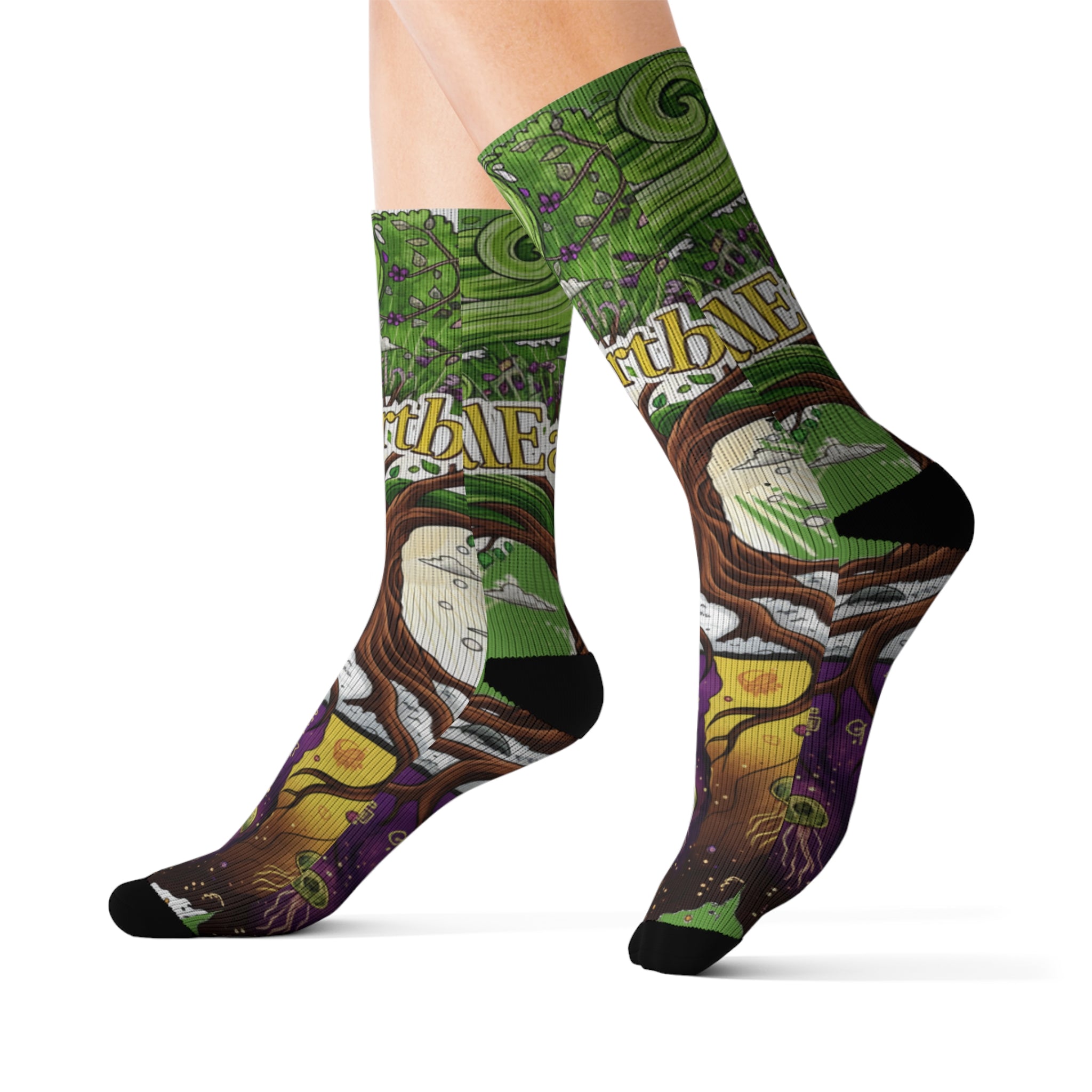 Whimsical Sublimation Socks, Colorful Tree Design, Unique Gift for Nature Lovers, Cozy Footwear, Festival Accessory, Eco-Friendly Socks