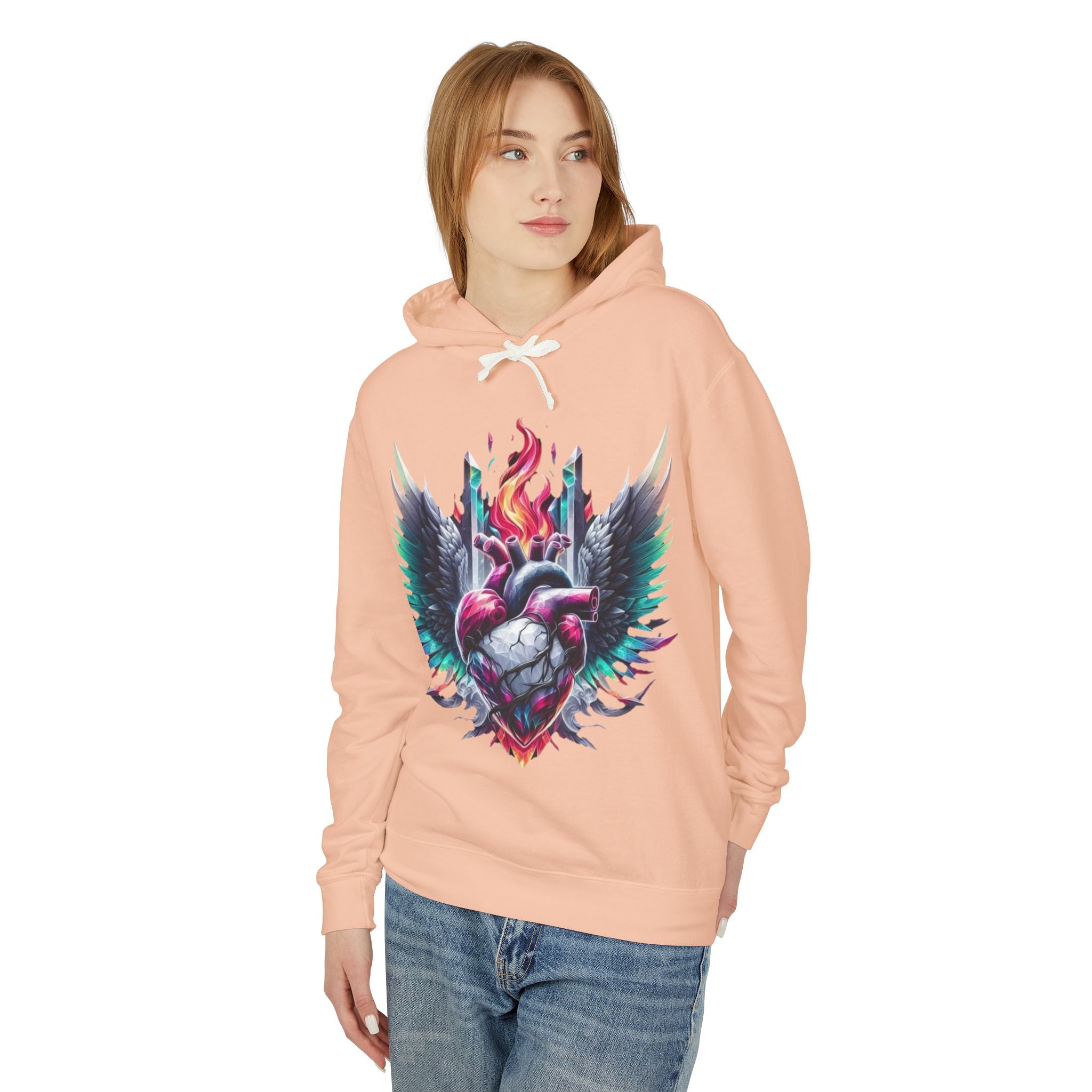 Heartfire Unisex Lightweight Hooded Sweatshirt, Artistic Hoodie, Unique Graphic Sweatshirt, Heart Design Hoodie, Comfortable Casual Wear