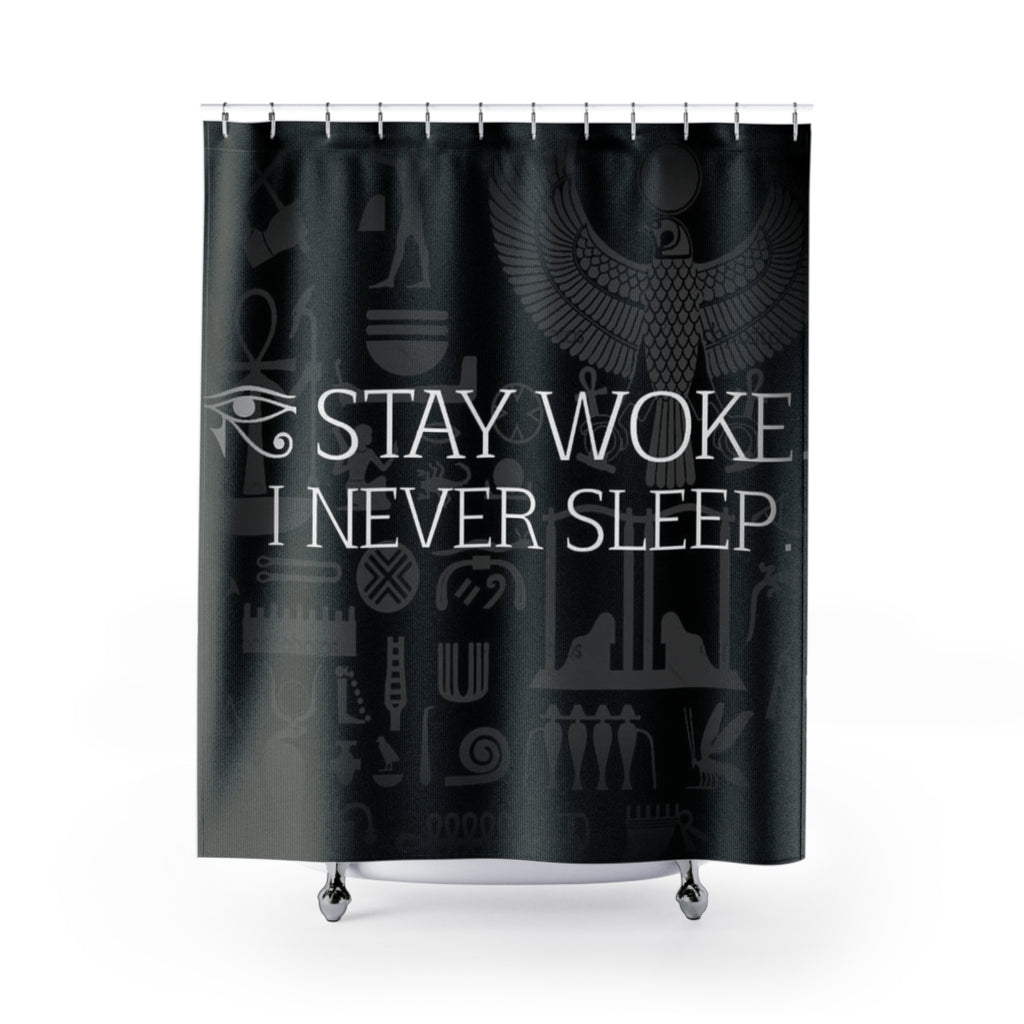 Stay Woke Shower Curtain - Black Boho Decor, Modern Bathroom, Motivational Quote, Spiritual Gift, Unique Home Accessory