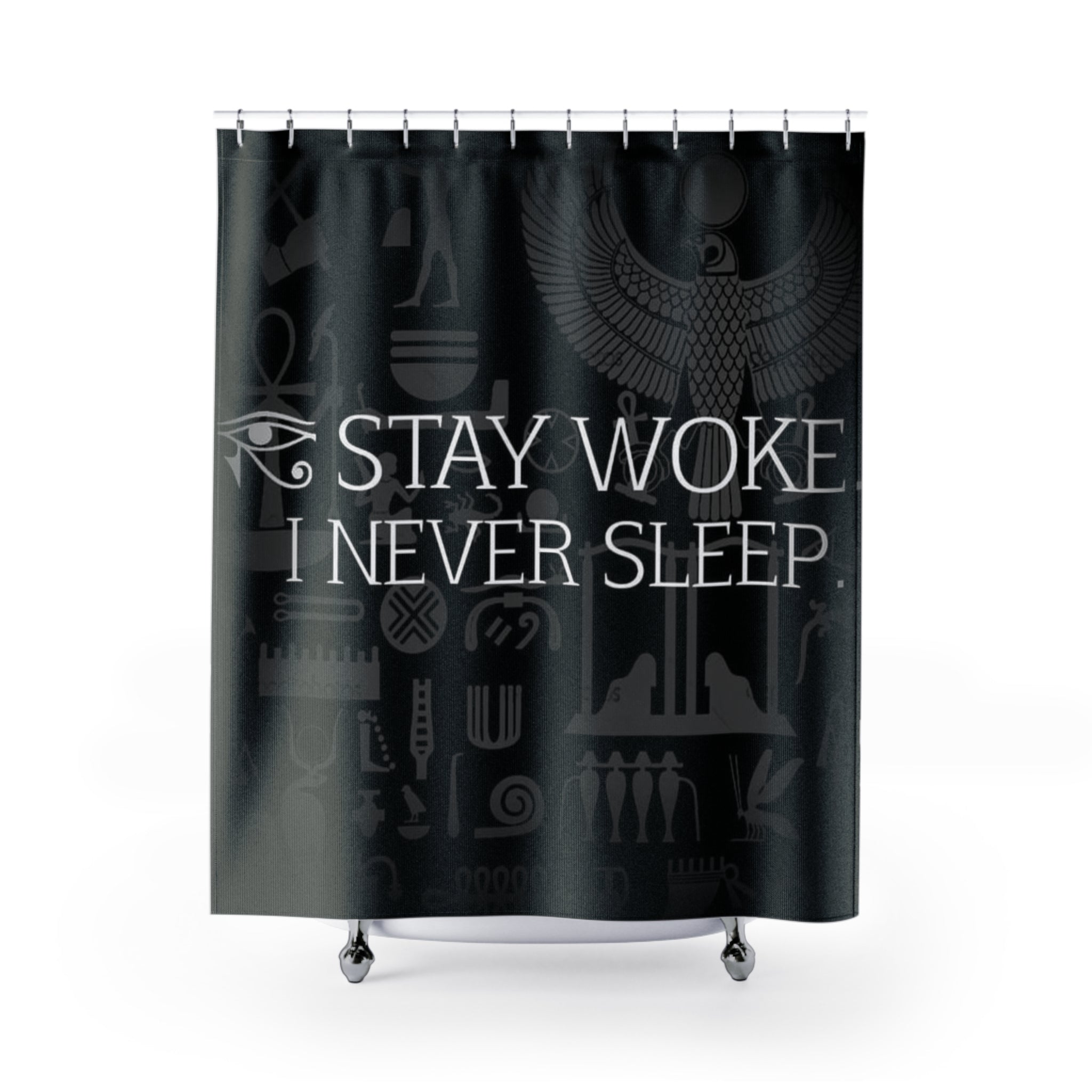 Stay Woke Shower Curtain - Black Boho Decor, Modern Bathroom, Motivational Quote, Spiritual Gift, Unique Home Accessory
