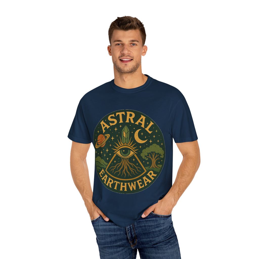 Astral Earthwear Unisex T-Shirt, Boho Graphic Tee, Celestial Design Shirt, Gift for Nature Lovers, Casual Earthy Style