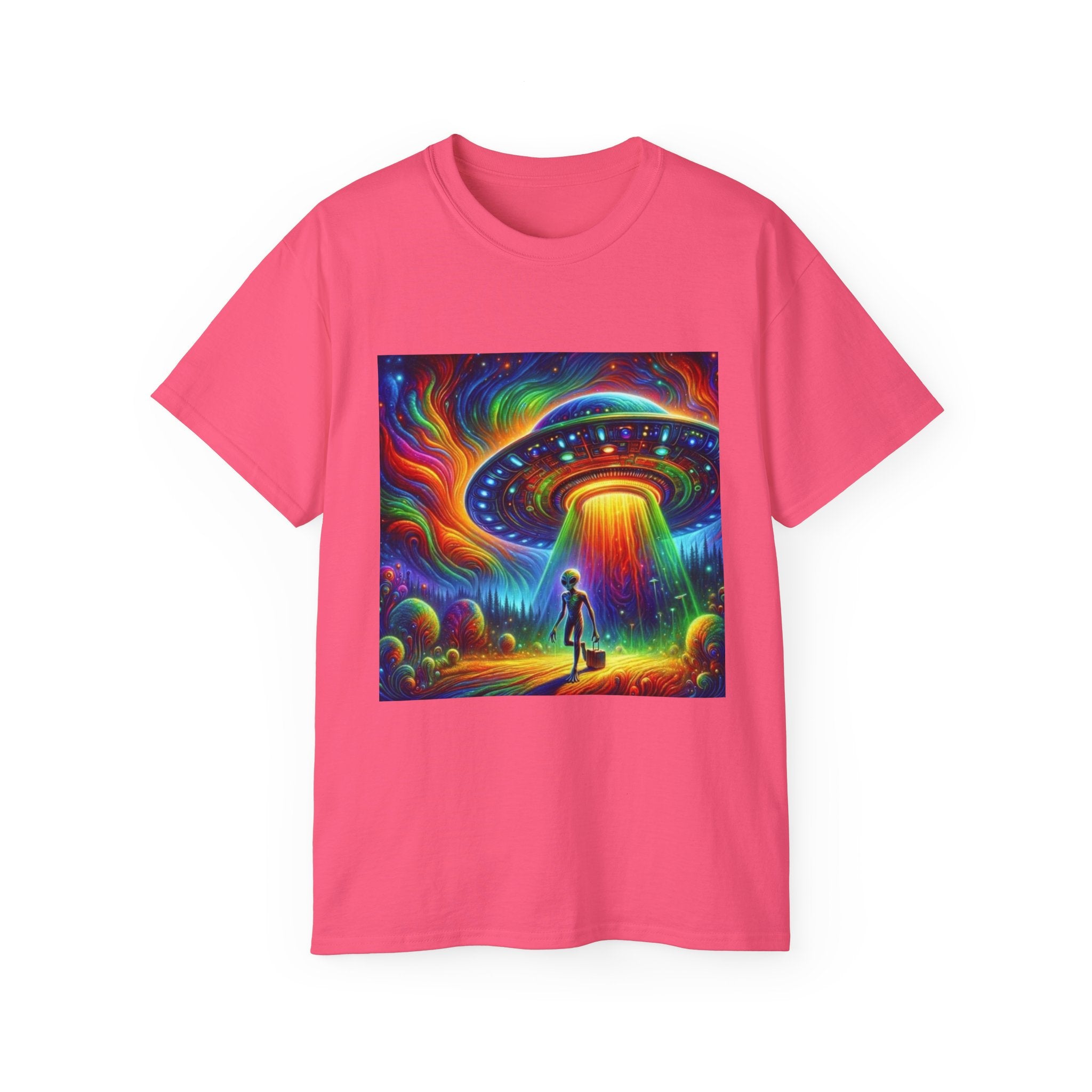 Cosmic Adventure Tee - Unisex Ultra Cotton T-Shirt, UFO Graphic Tee, Colorful Sci-Fi Shirt, Perfect for Festivals, Gift for Space Lovers