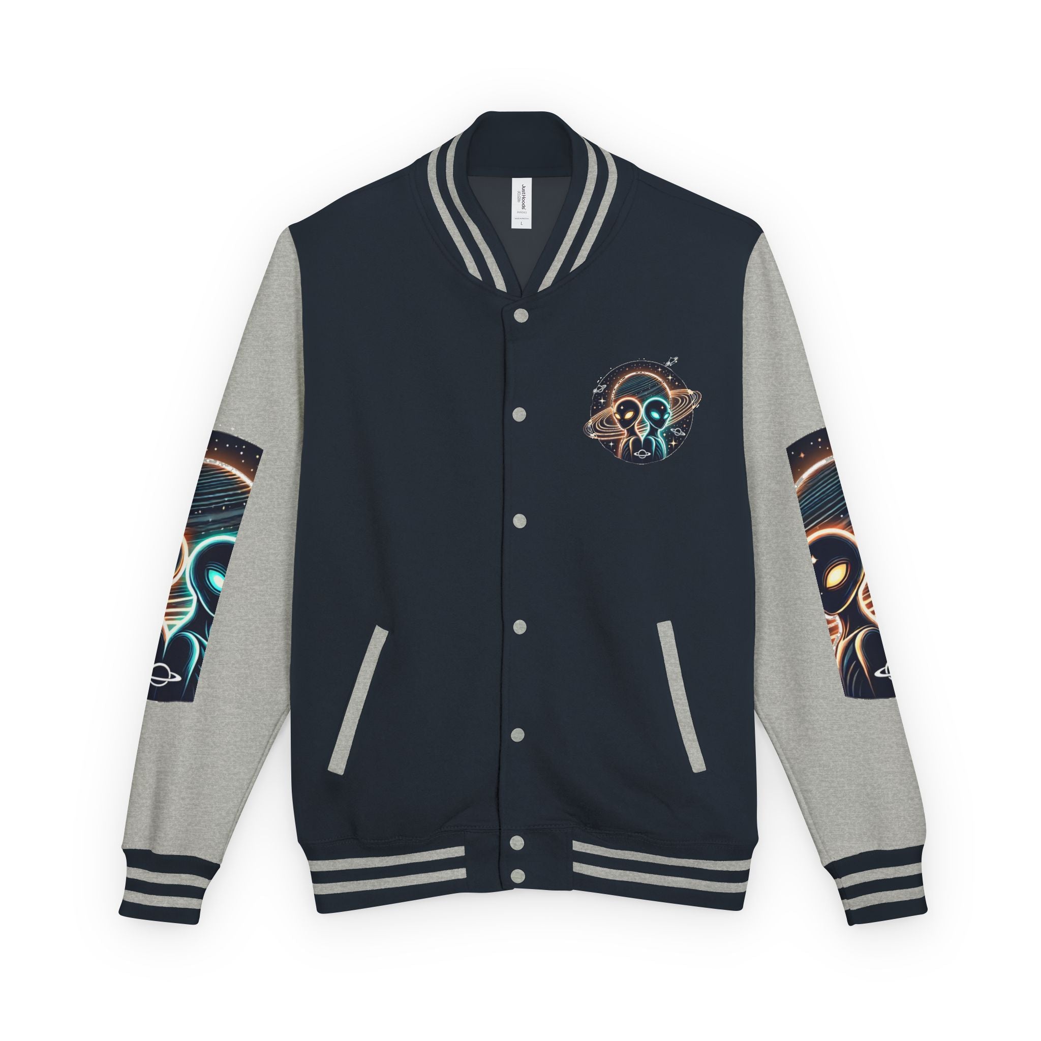 Cosmic Alien Letterman Jacket | Vintage Style Outerwear, Trendy Unisex Jacket, Space Theme Apparel, Perfect for Cosplay or Gift
