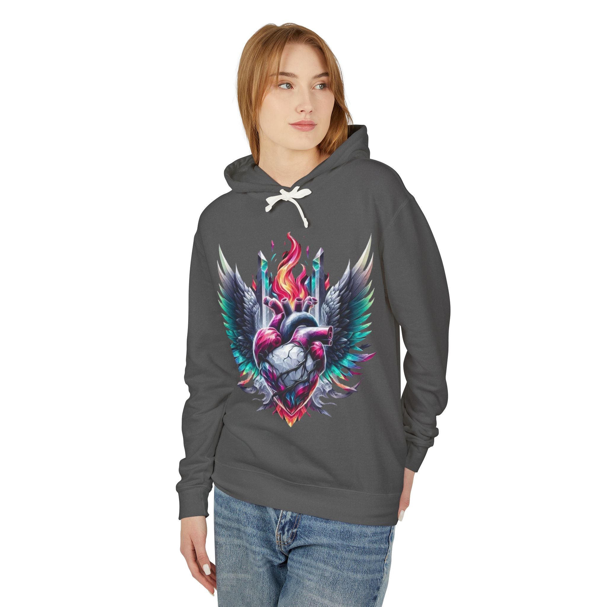 Heartfire Unisex Lightweight Hooded Sweatshirt, Artistic Hoodie, Unique Graphic Sweatshirt, Heart Design Hoodie, Comfortable Casual Wear