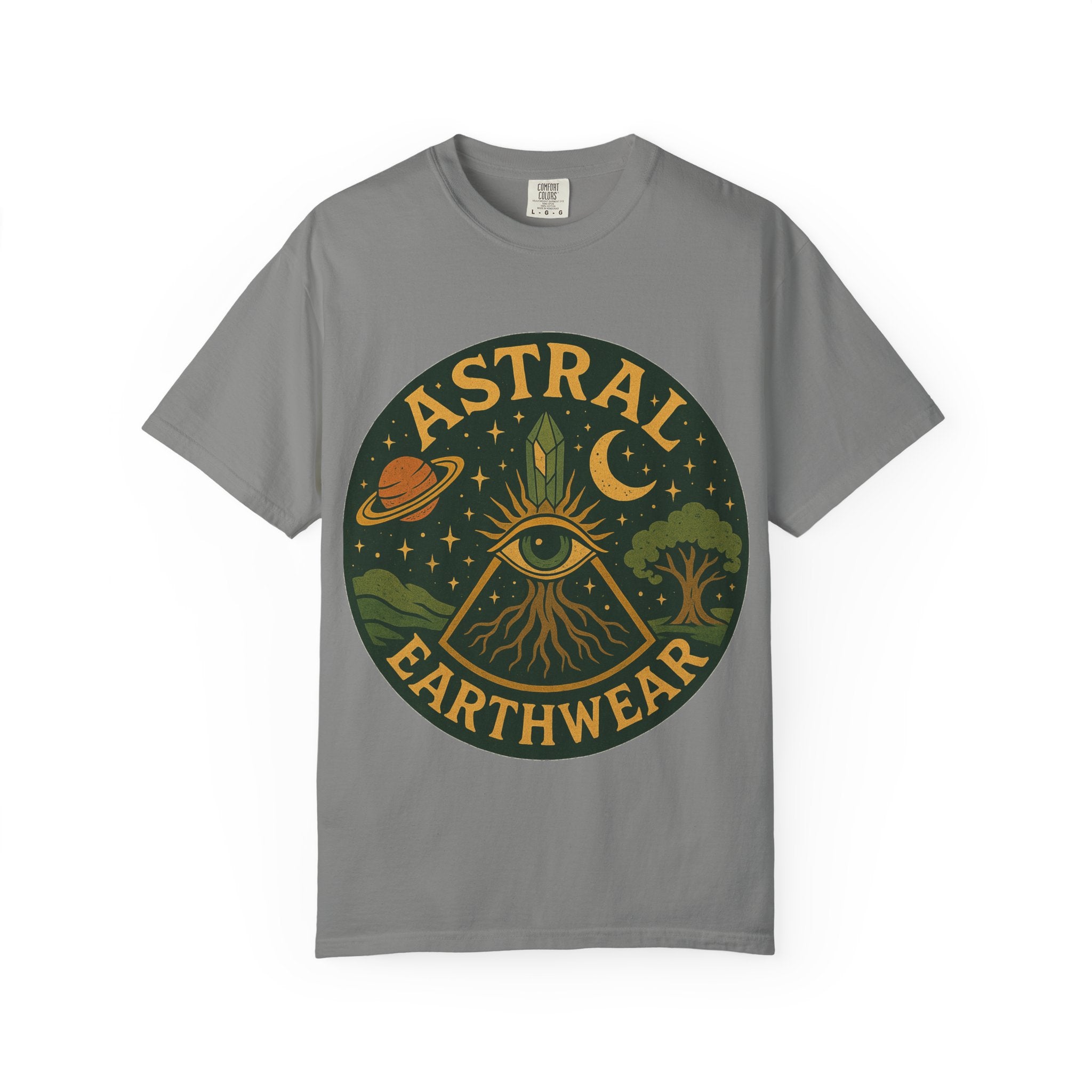 Astral Earthwear Unisex T-Shirt, Boho Graphic Tee, Celestial Design Shirt, Gift for Nature Lovers, Casual Earthy Style