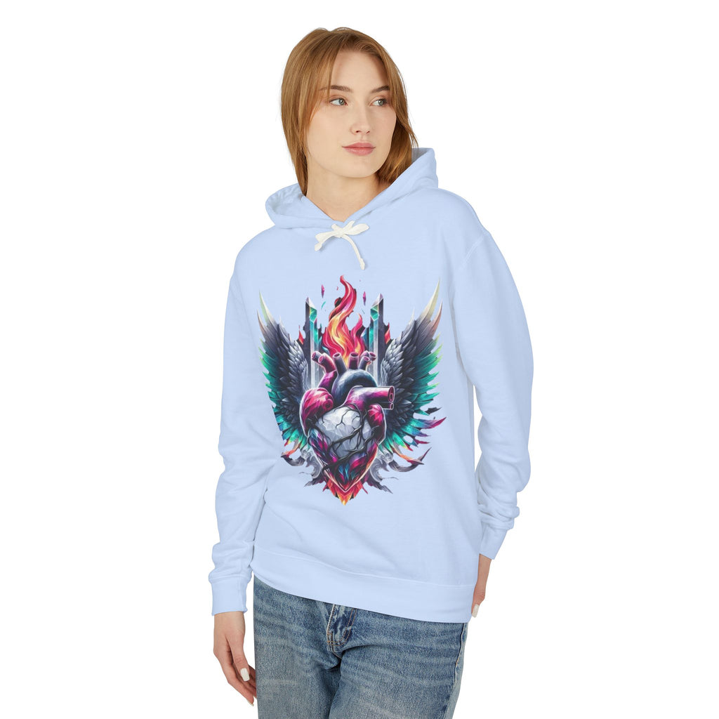 Heartfire Unisex Lightweight Hooded Sweatshirt, Artistic Hoodie, Unique Graphic Sweatshirt, Heart Design Hoodie, Comfortable Casual Wear