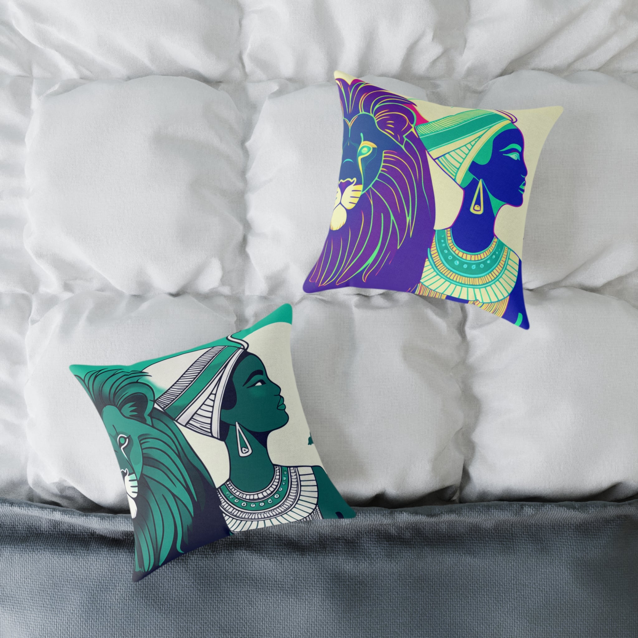 Cultural Art Decorative Pillow, Ethnic Home Decor, Lion and Woman Accent Cushion, Sofa Throw Pillow, Unique Gift Idea