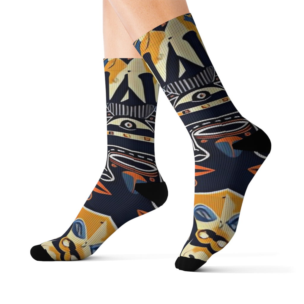 Tribal Art Sublimation Socks | Unique Patterned Crew Socks, Gift for Him, Gift for Her, Fun Fashion Socks, Boho Style Accessories