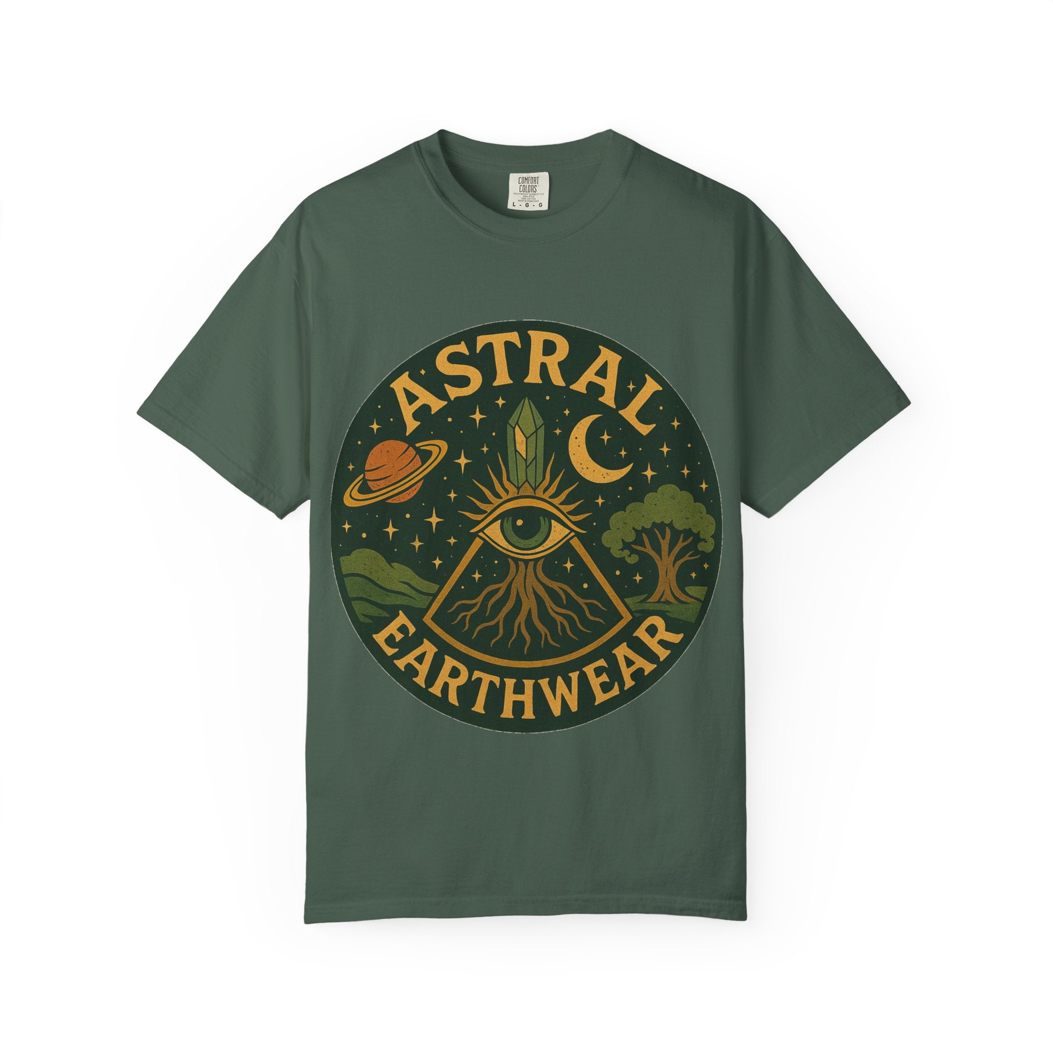 Astral Earthwear Unisex T-Shirt, Boho Graphic Tee, Celestial Design Shirt, Gift for Nature Lovers, Casual Earthy Style