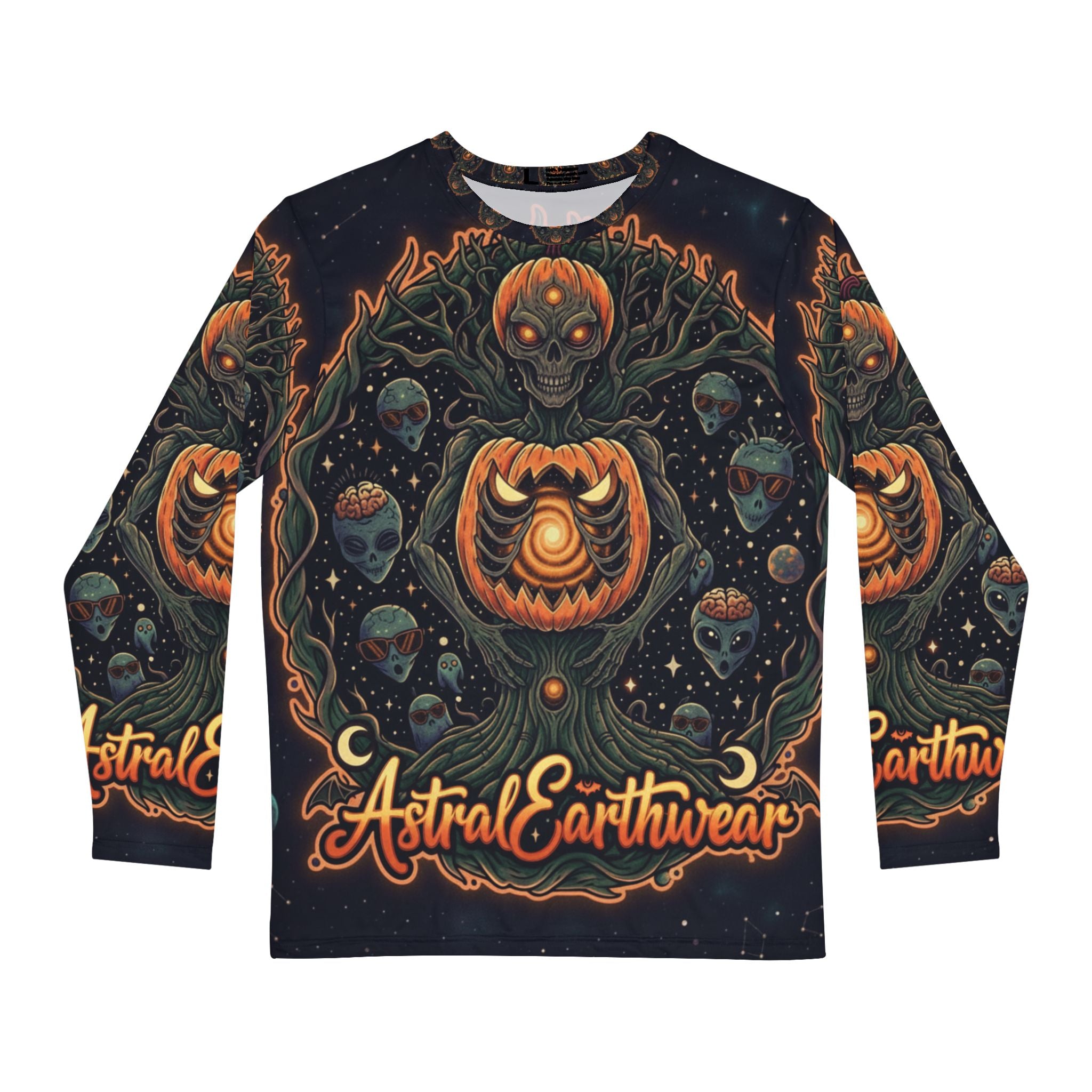 Astral Pumpkin Spirit Long Sleeve Shirt, Unique Graphic Tee, Fall Fashion, Halloween Apparel, Bohemian Style