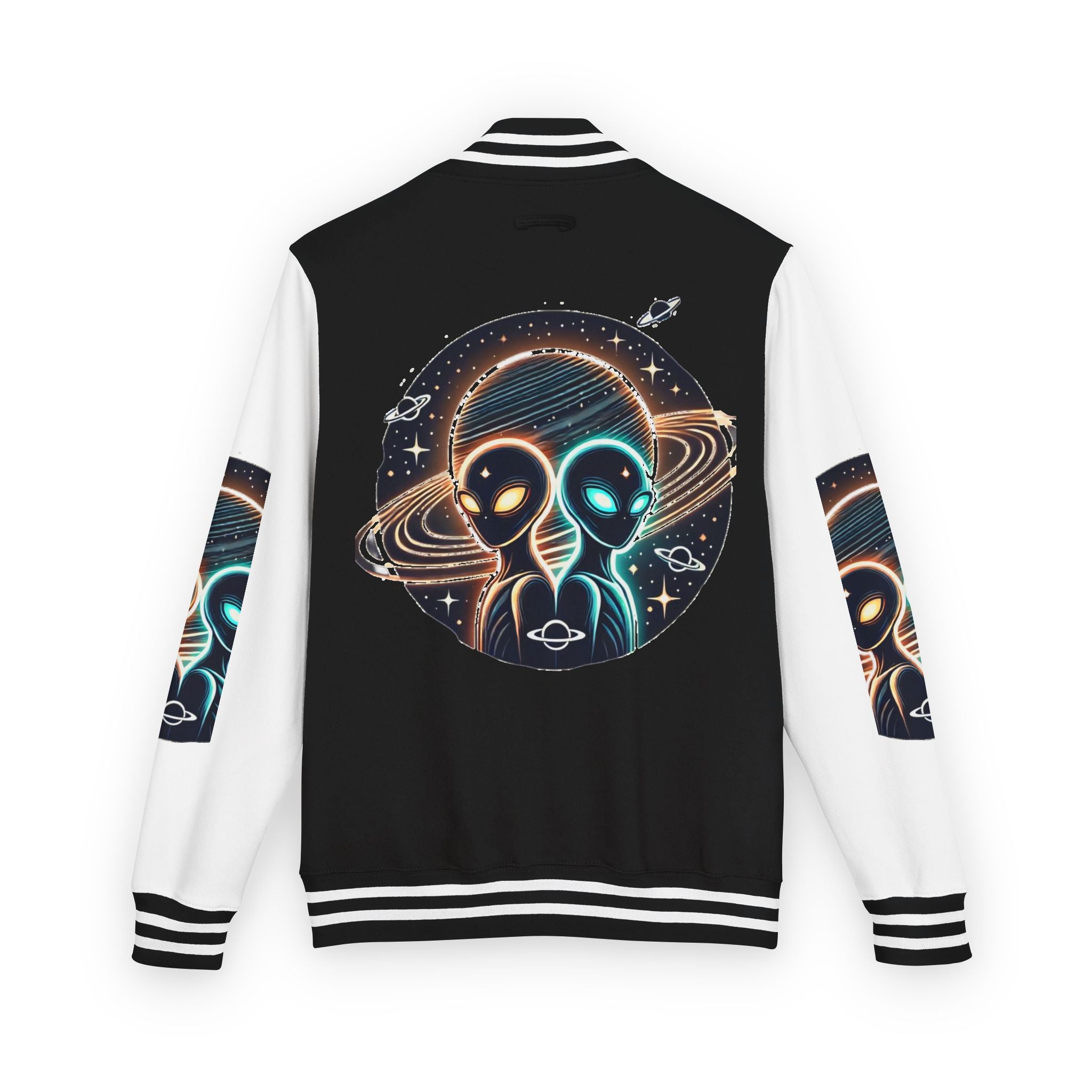 Cosmic Alien Letterman Jacket | Vintage Style Outerwear, Trendy Unisex Jacket, Space Theme Apparel, Perfect for Cosplay or Gift