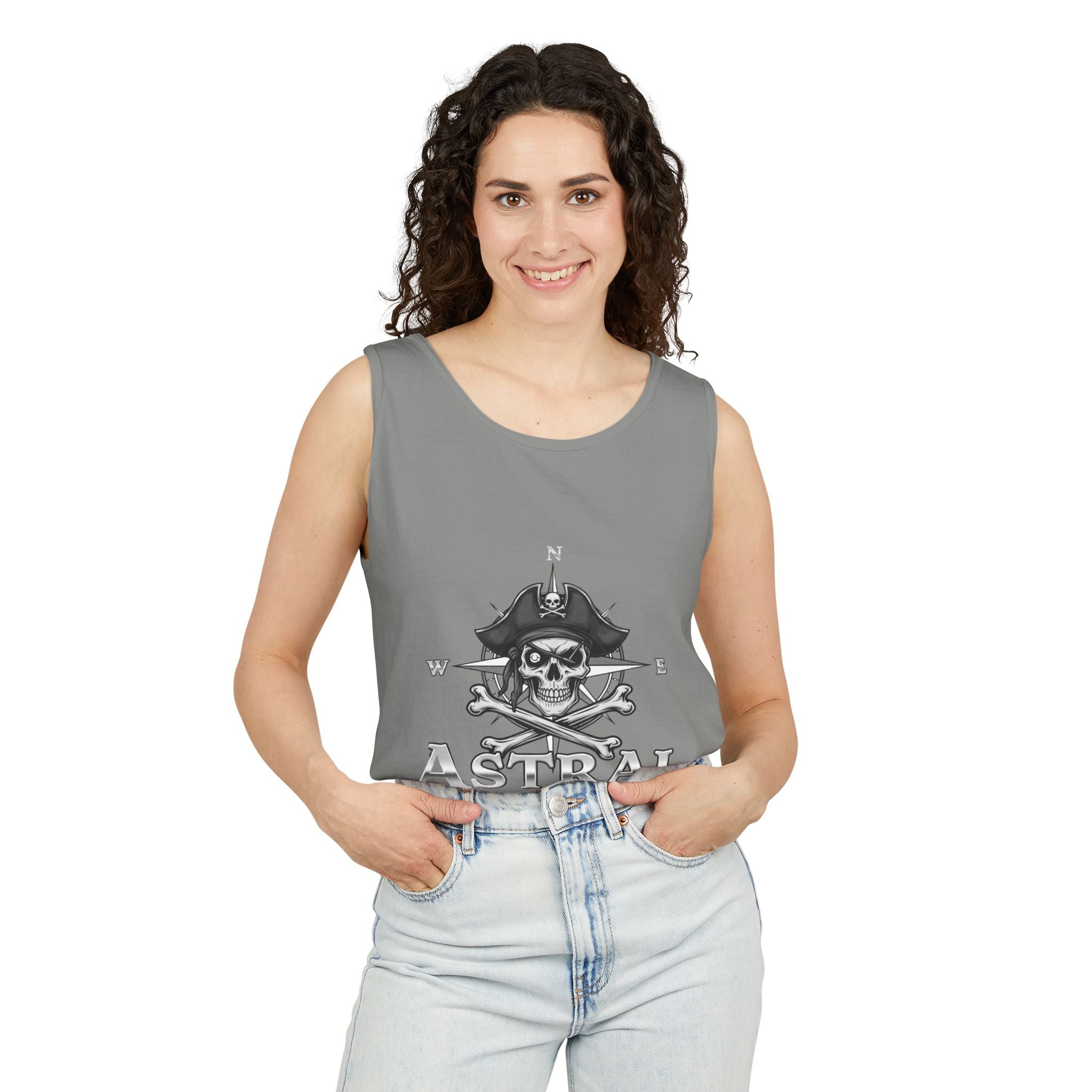 Pirate-Themed Unisex Tank Top | Casual Summer Wear, Beachwear, Gift for Adventurers, Festival Outfit, Astral Earthwear