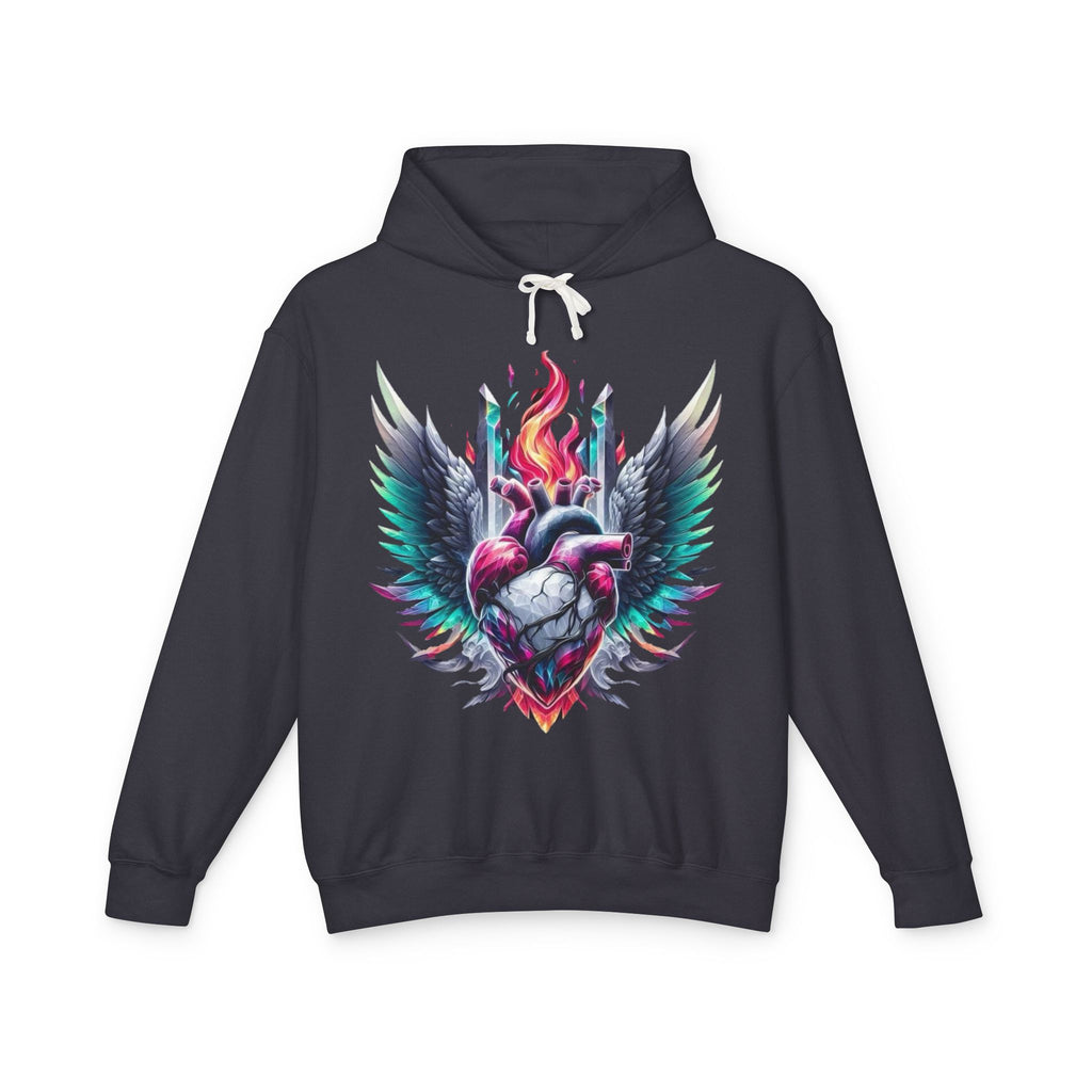 Heartfire Unisex Lightweight Hooded Sweatshirt, Artistic Hoodie, Unique Graphic Sweatshirt, Heart Design Hoodie, Comfortable Casual Wear