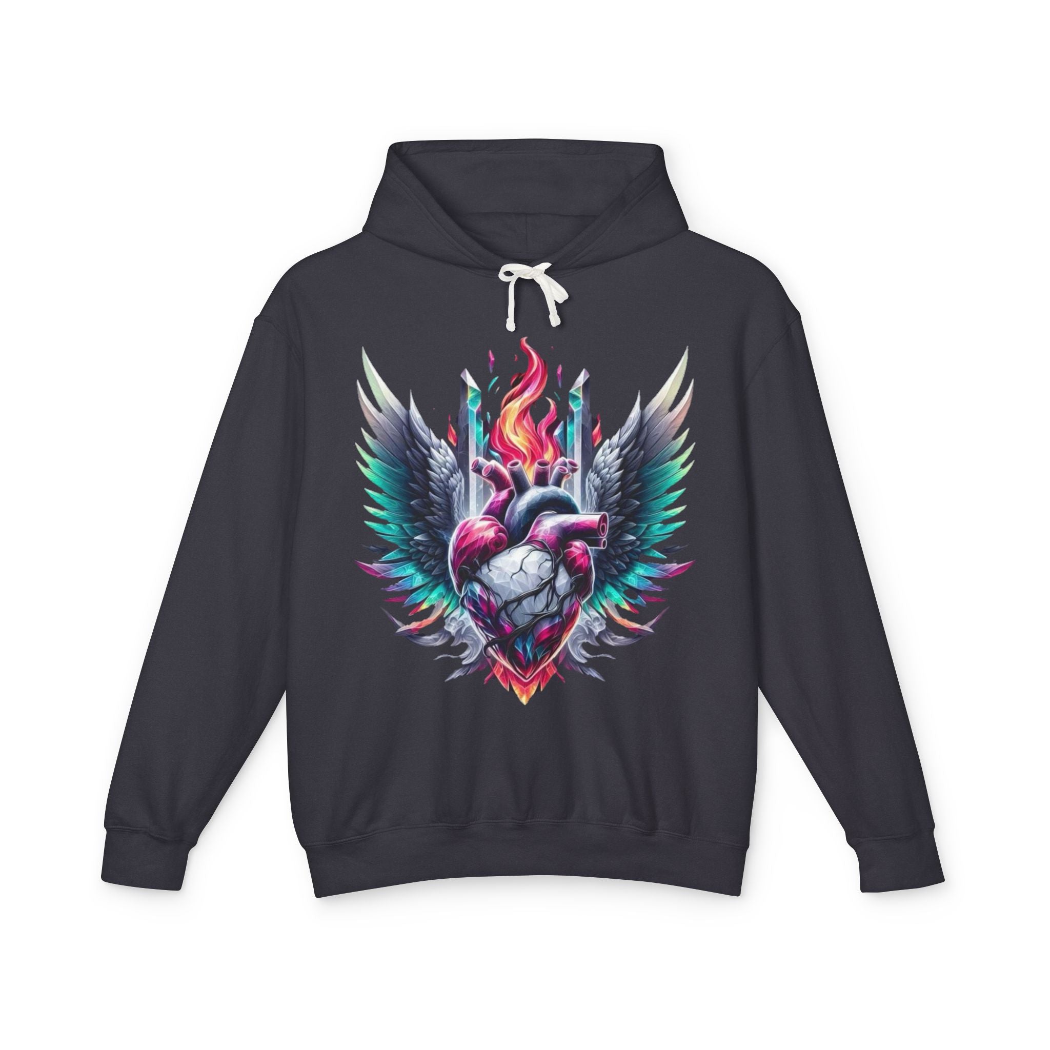 Heartfire Unisex Lightweight Hooded Sweatshirt, Artistic Hoodie, Unique Graphic Sweatshirt, Heart Design Hoodie, Comfortable Casual Wear