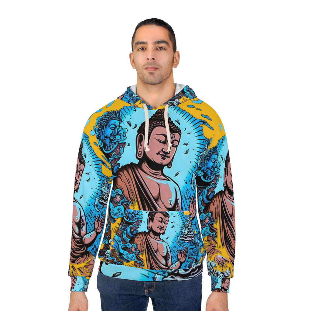 Buddha-Inspired Unisex Pullover Hoodie, Spiritual Hoodie, Meditation Gift, Cozy Streetwear, Yoga Wear, Unique Hooded Sweatshirt