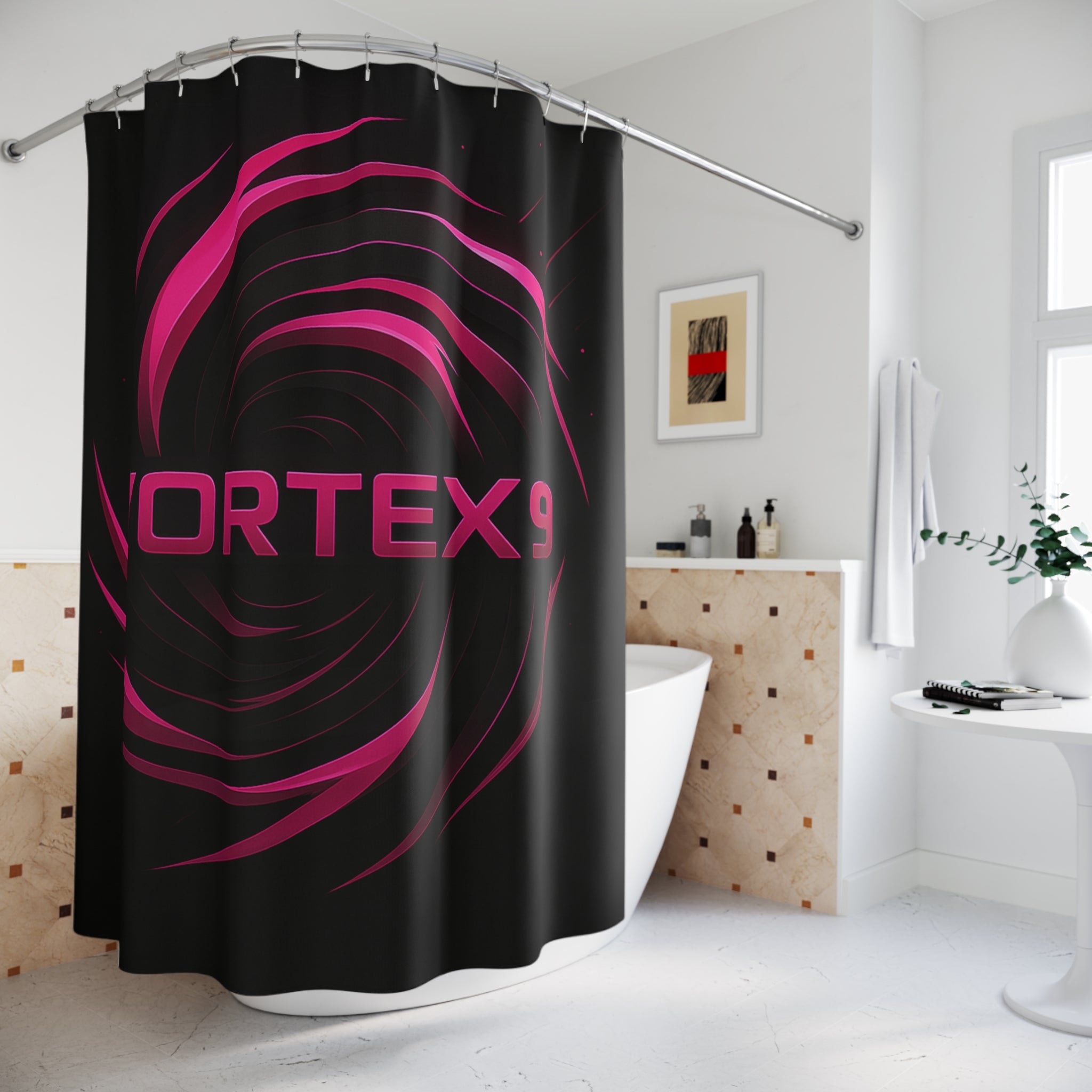 Vortex9 Shower Curtain | Modern Minimalist Decor, Gamer Bathroom Style, Creative Gift for Home, Unique Design for all Occasions