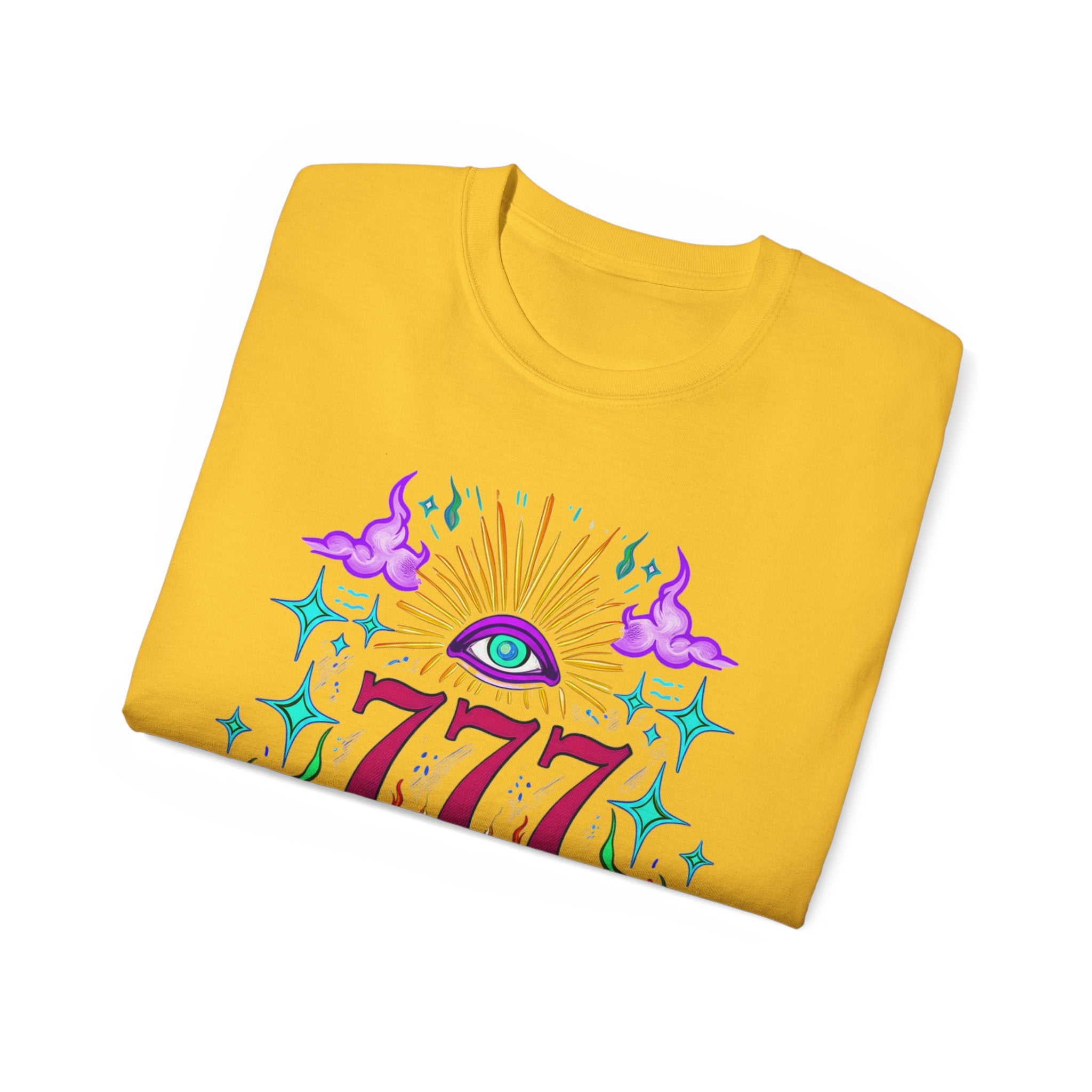 Mystical 777 Graphic Tee - Unisex Retro Spiritual Shirt, Gift for Tarot Lovers, Festival Wear, Casual Boho Top, Unique Art Tee