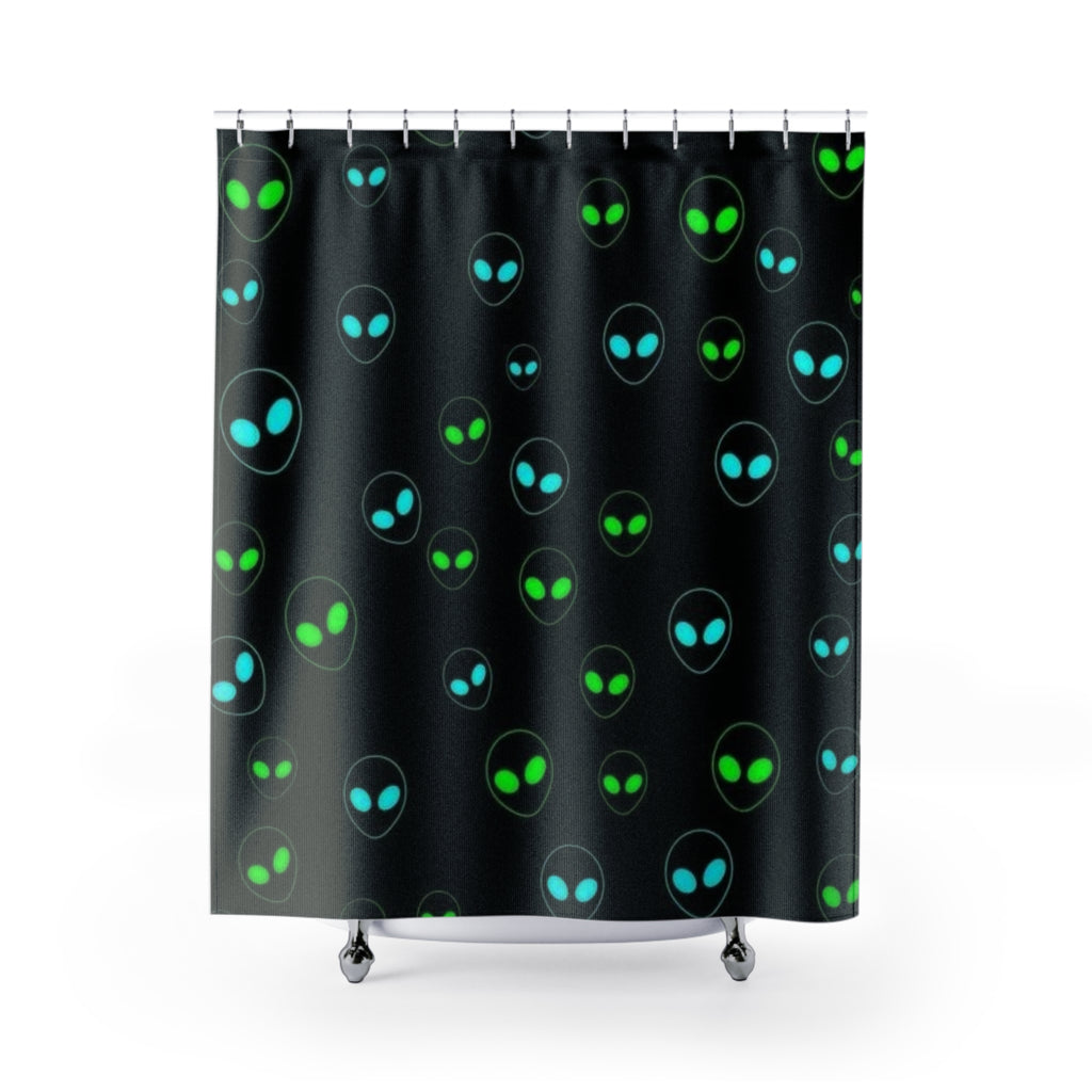 Alien-Inspired Shower Curtain - Fun Bathroom Decor for Sci-Fi Lovers, Gifts for Space Enthusiasts, Unique Home Accent, Modern Bathroom