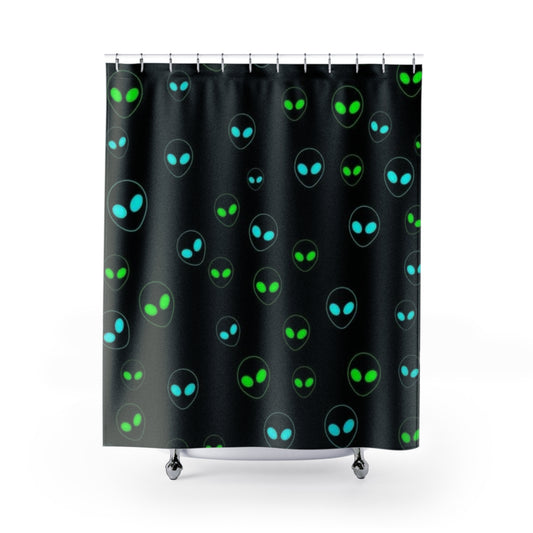 Alien-Inspired Shower Curtain - Fun Bathroom Decor for Sci-Fi Lovers, Gifts for Space Enthusiasts, Unique Home Accent, Modern Bathroom