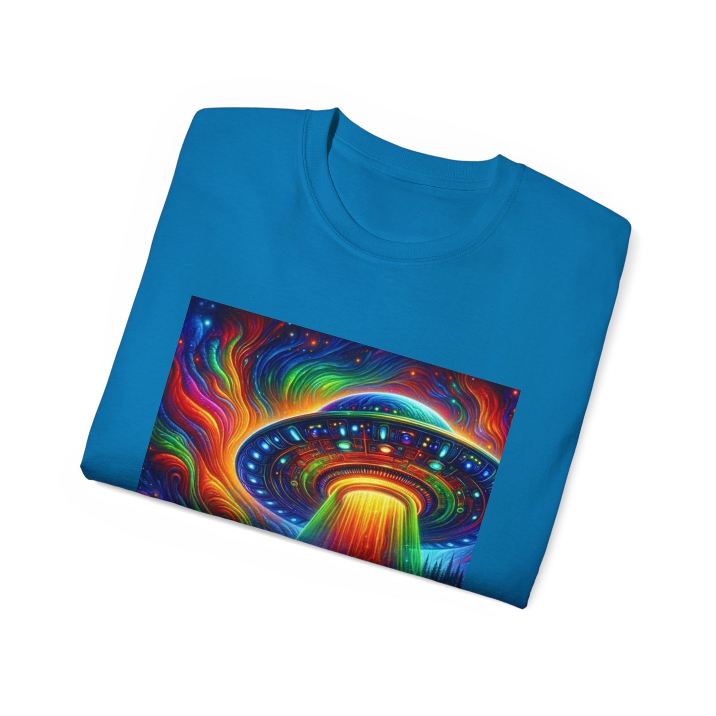 Cosmic Adventure Tee - Unisex Ultra Cotton T-Shirt, UFO Graphic Tee, Colorful Sci-Fi Shirt, Perfect for Festivals, Gift for Space Lovers