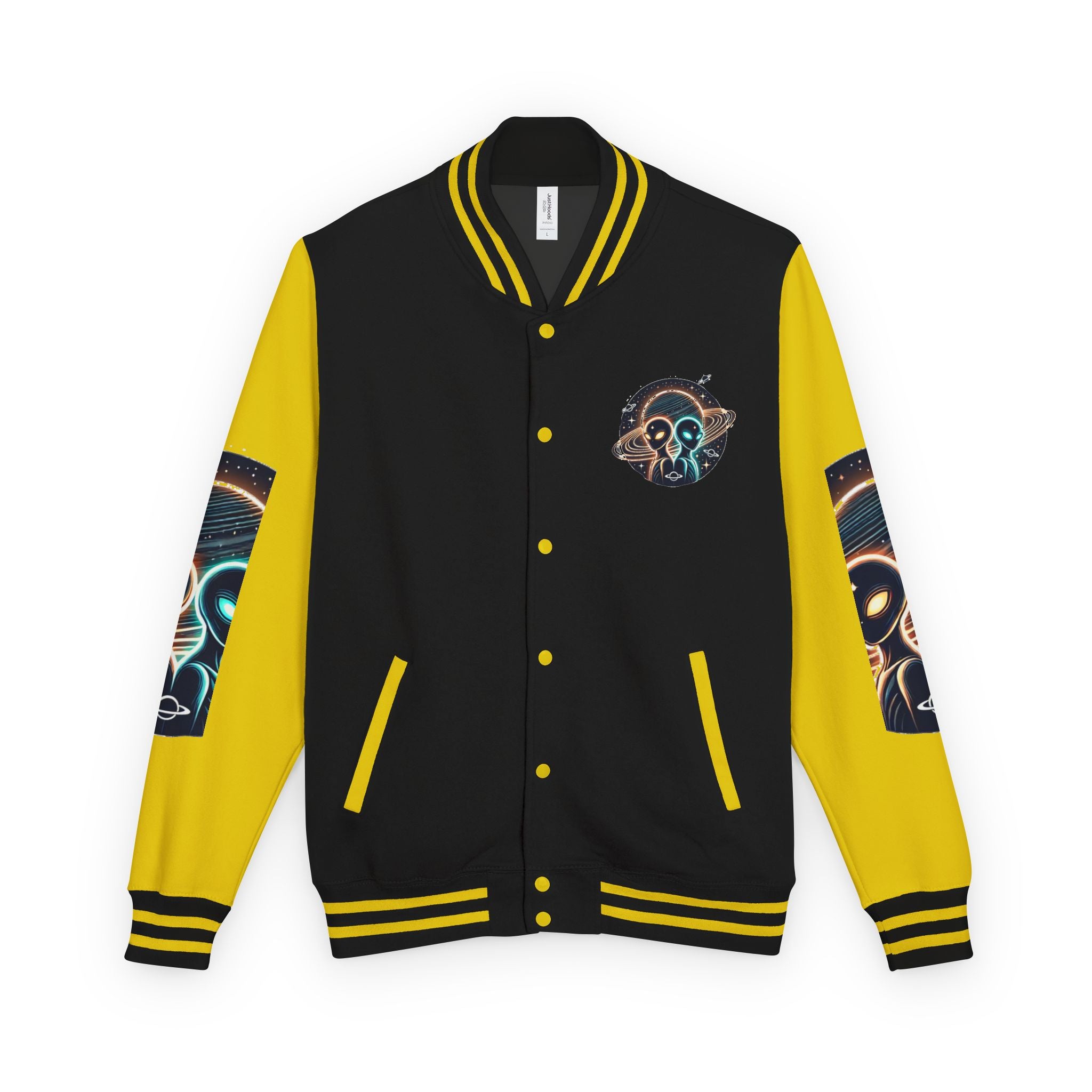 Cosmic Alien Letterman Jacket | Vintage Style Outerwear, Trendy Unisex Jacket, Space Theme Apparel, Perfect for Cosplay or Gift
