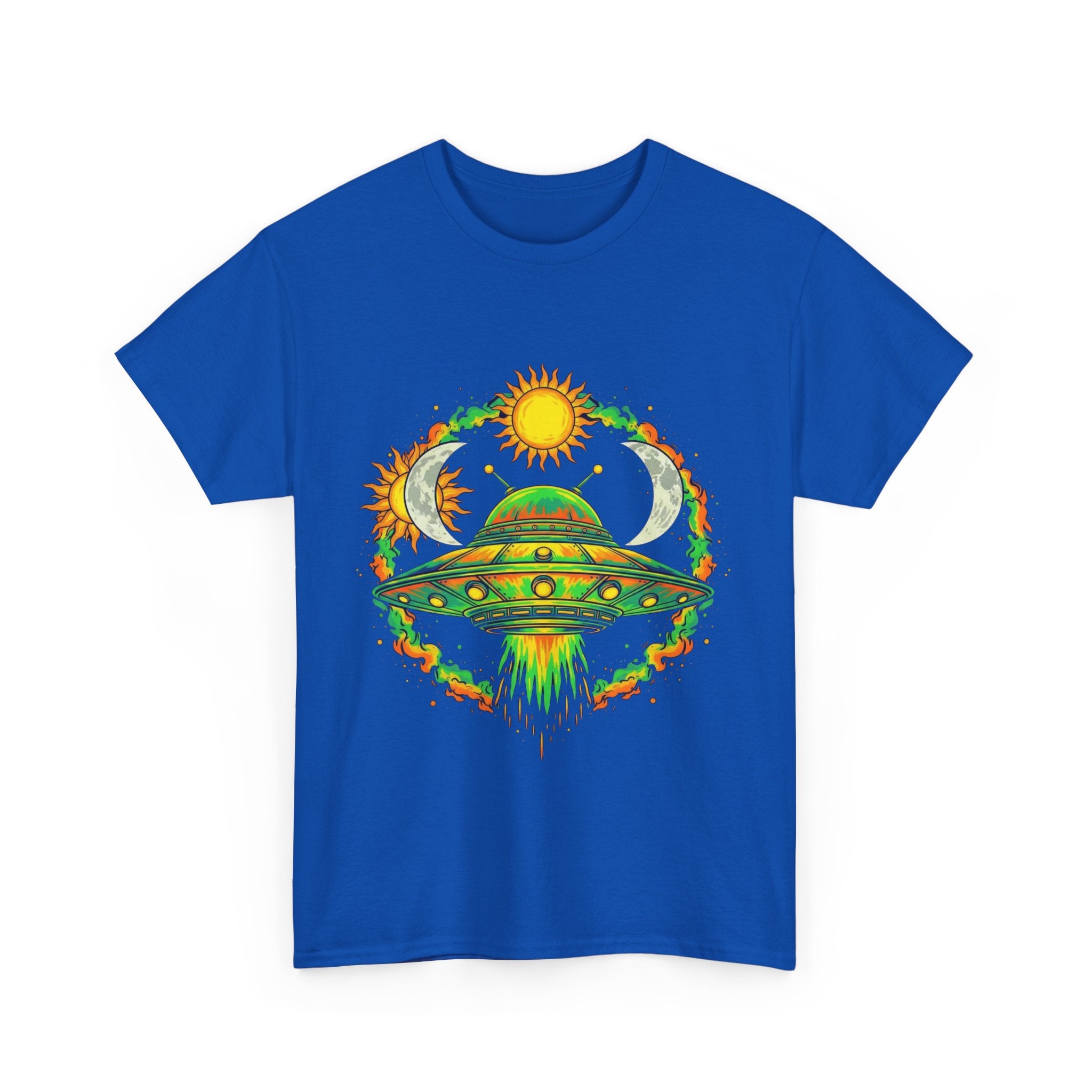 Cosmic Vibes Unisex Heavy Cotton Tee | UFO Graphic T-Shirt, Space Lover Gift, Festival Wear, Summer Style, Unique Tee