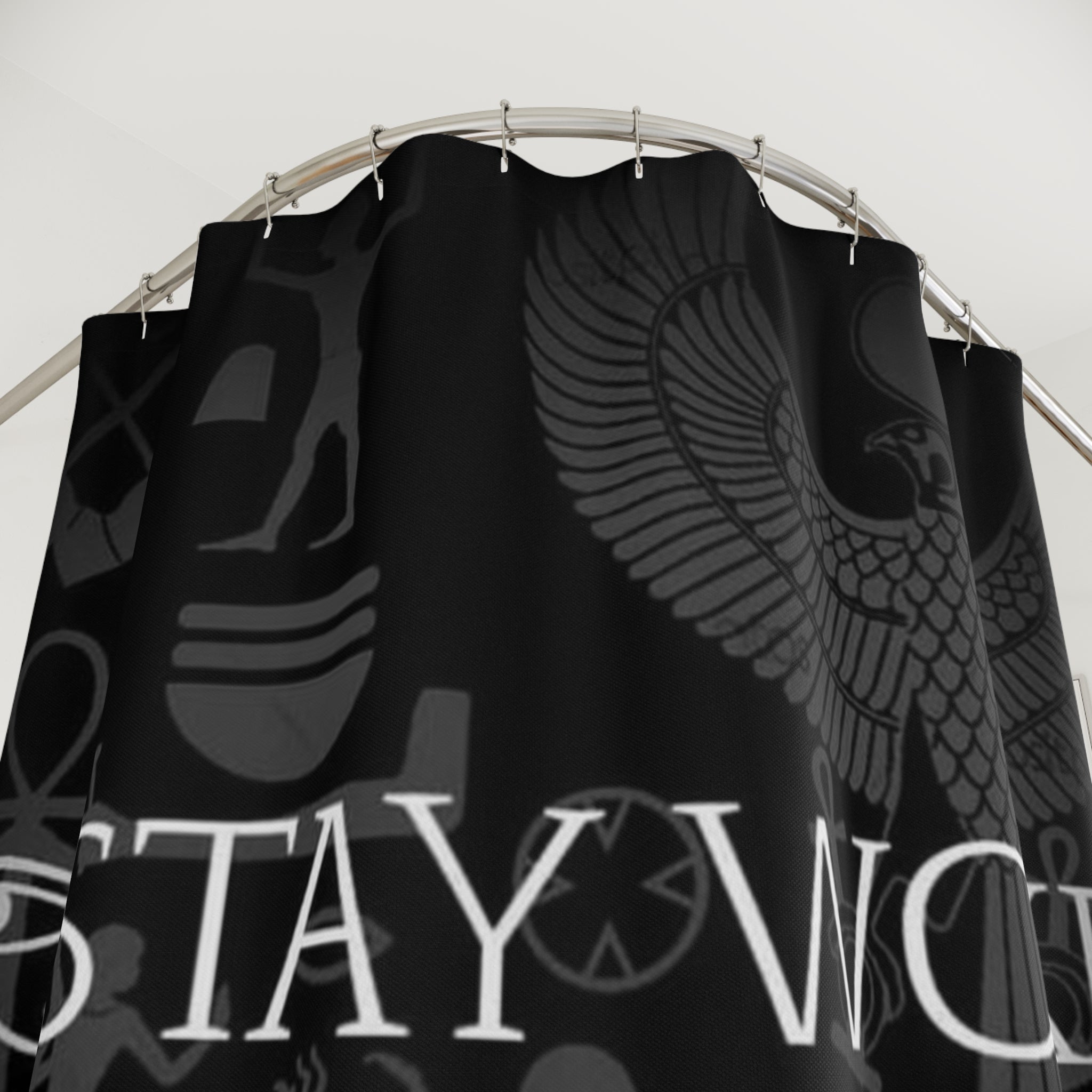 Stay Woke Shower Curtain - Black Boho Decor, Modern Bathroom, Motivational Quote, Spiritual Gift, Unique Home Accessory
