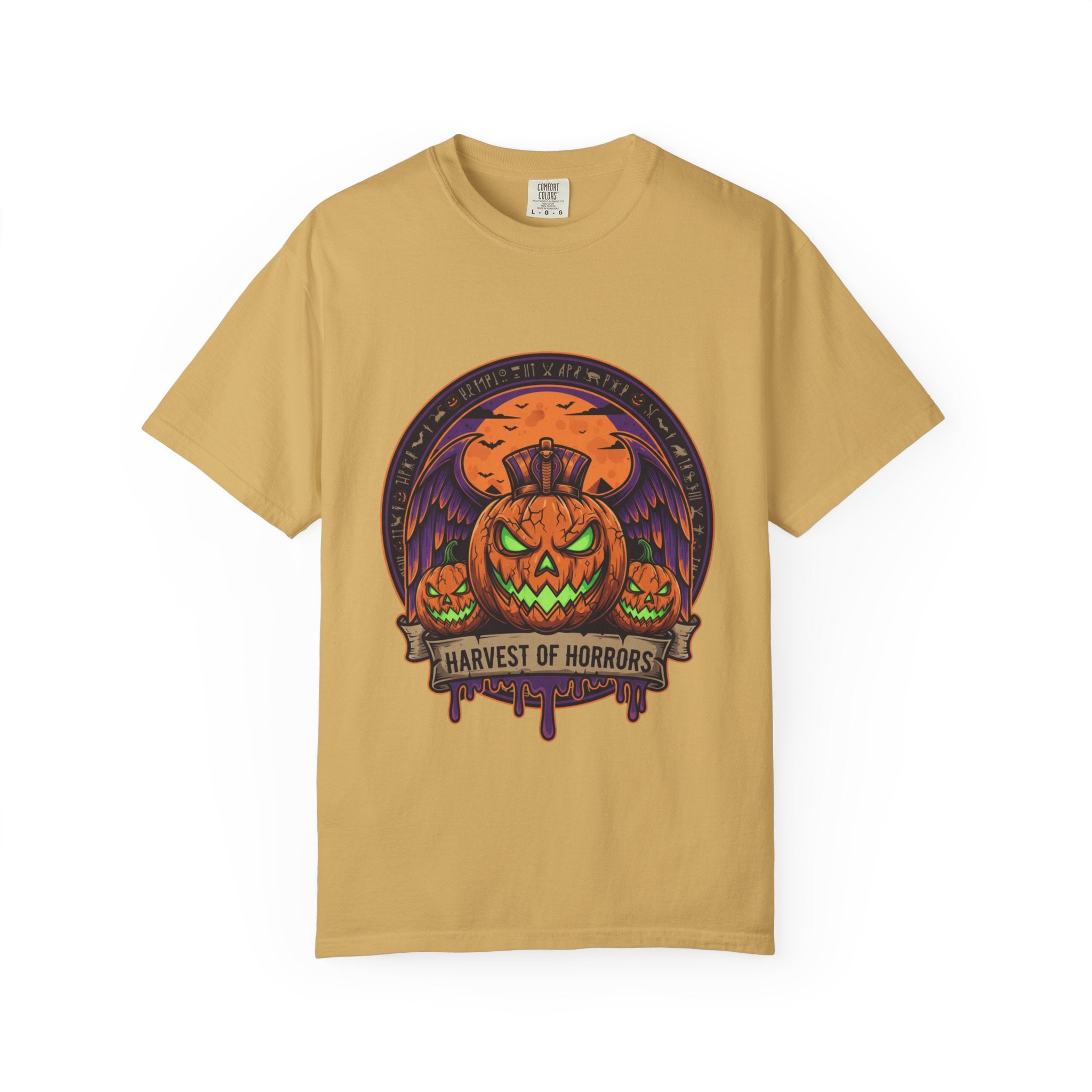 Harvest of Horrors Unisex T-shirt | Halloween Apparel, Spooky Graphic Tee, Fall Fashion, Pumpkin Shirt, October Outfit