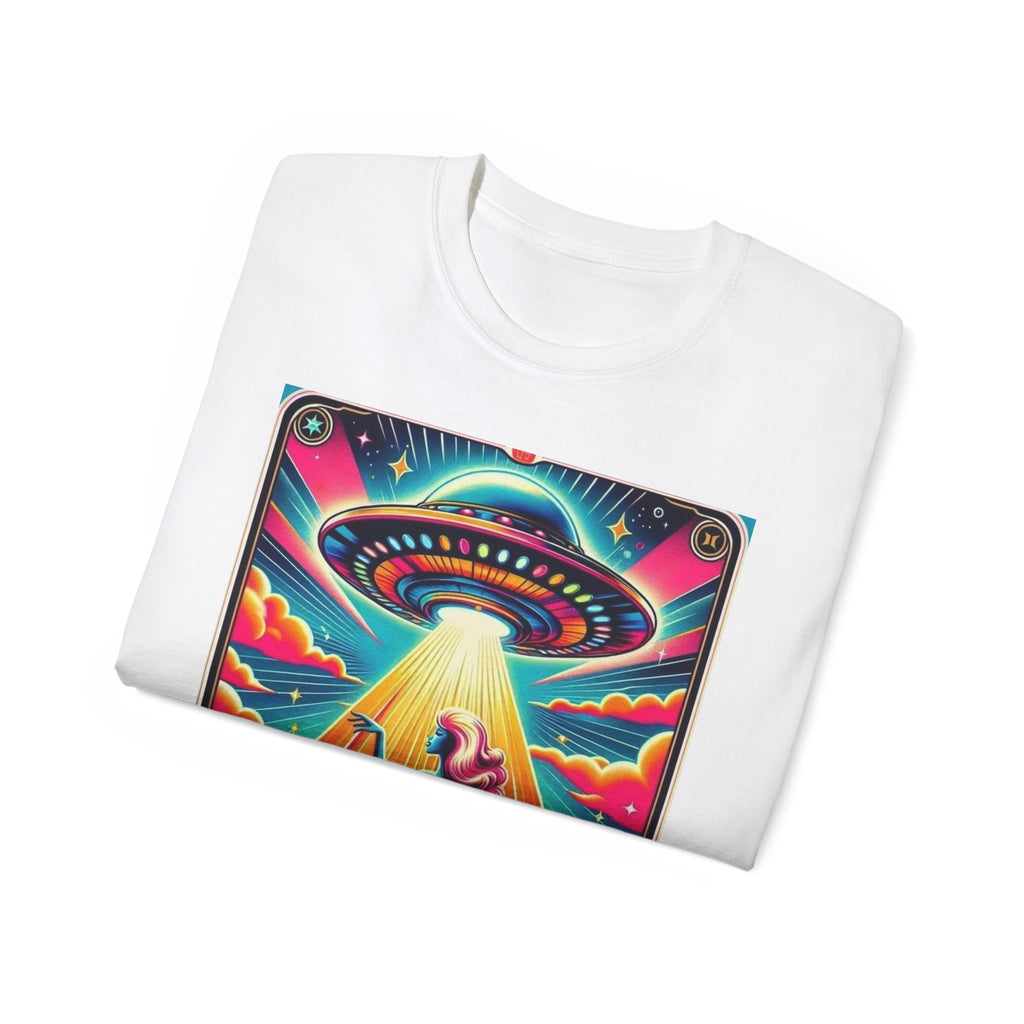 Colorful UFO Graphic Tee, Retro Alien Shirt, Unisex Cotton T-Shirt, Fun Casual Wear, Gifts for Space Lovers, Festival Top