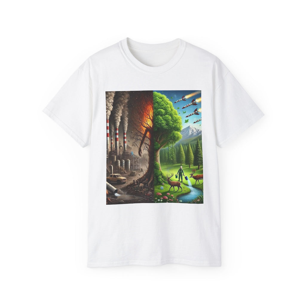 Eco-Conscious Graphic Tee - Nature vs. Pollution Art, Unisex T-Shirt for Environmental Awareness, Eco-Friendly Gift, Earth Day Apparel,
