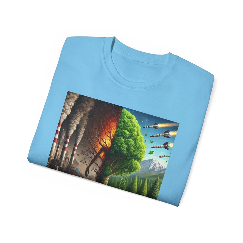 Eco-Conscious Graphic Tee - Nature vs. Pollution Art, Unisex T-Shirt for Environmental Awareness, Eco-Friendly Gift, Earth Day Apparel,