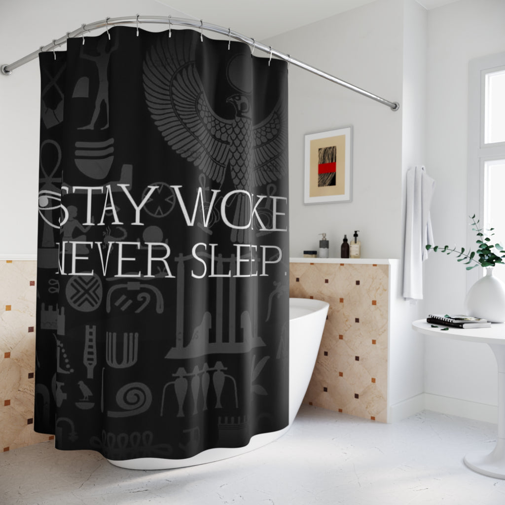 Stay Woke Shower Curtain - Black Boho Decor, Modern Bathroom, Motivational Quote, Spiritual Gift, Unique Home Accessory