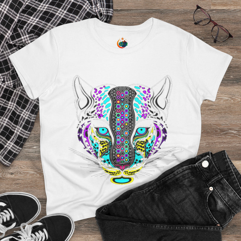 Colorful Tiger Print Women's Cotton Tee, Animal Lover Gift, Casual Wear, Boho Style, Unique Graphic Shirt
