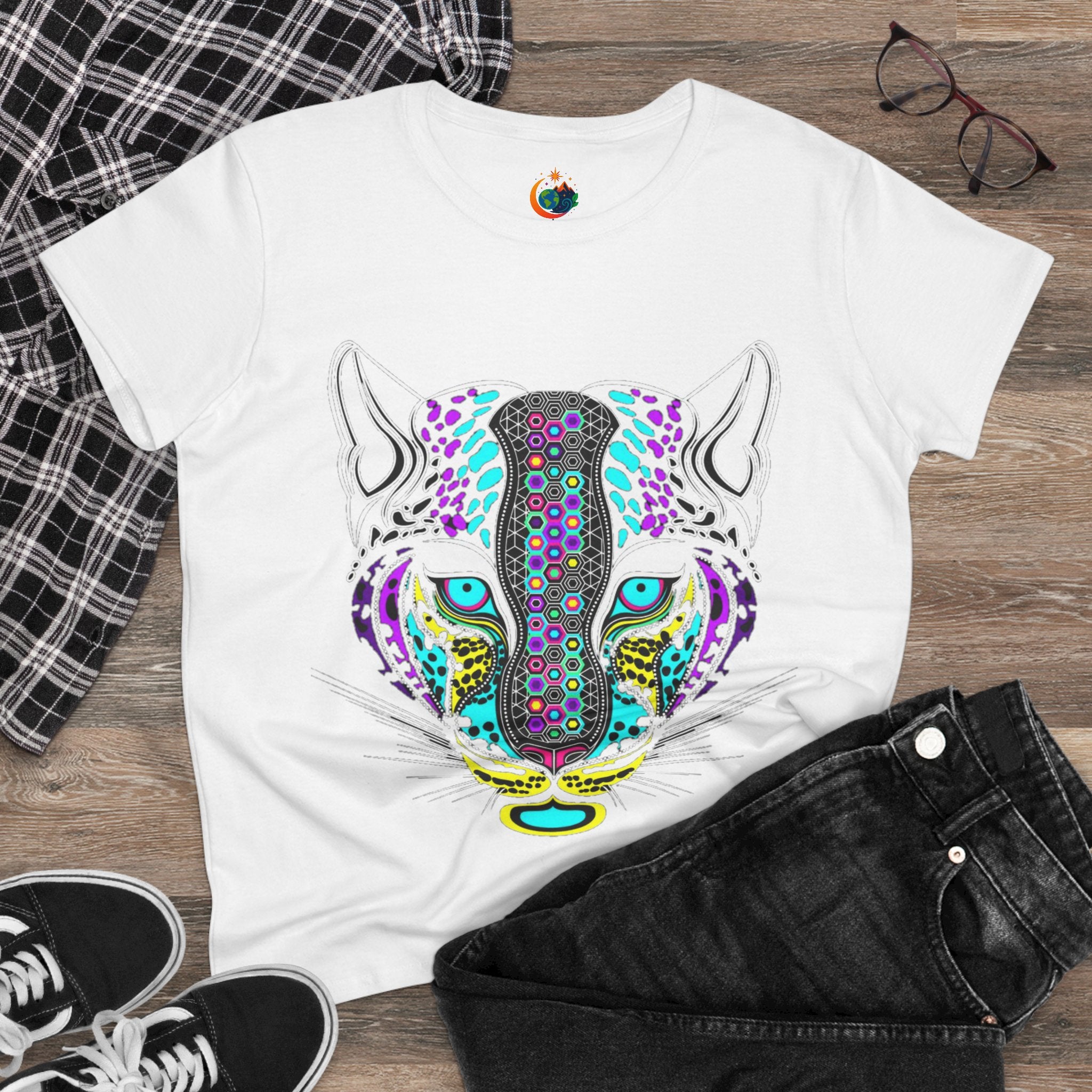 Colorful Tiger Print Women's Cotton Tee, Animal Lover Gift, Casual Wear, Boho Style, Unique Graphic Shirt
